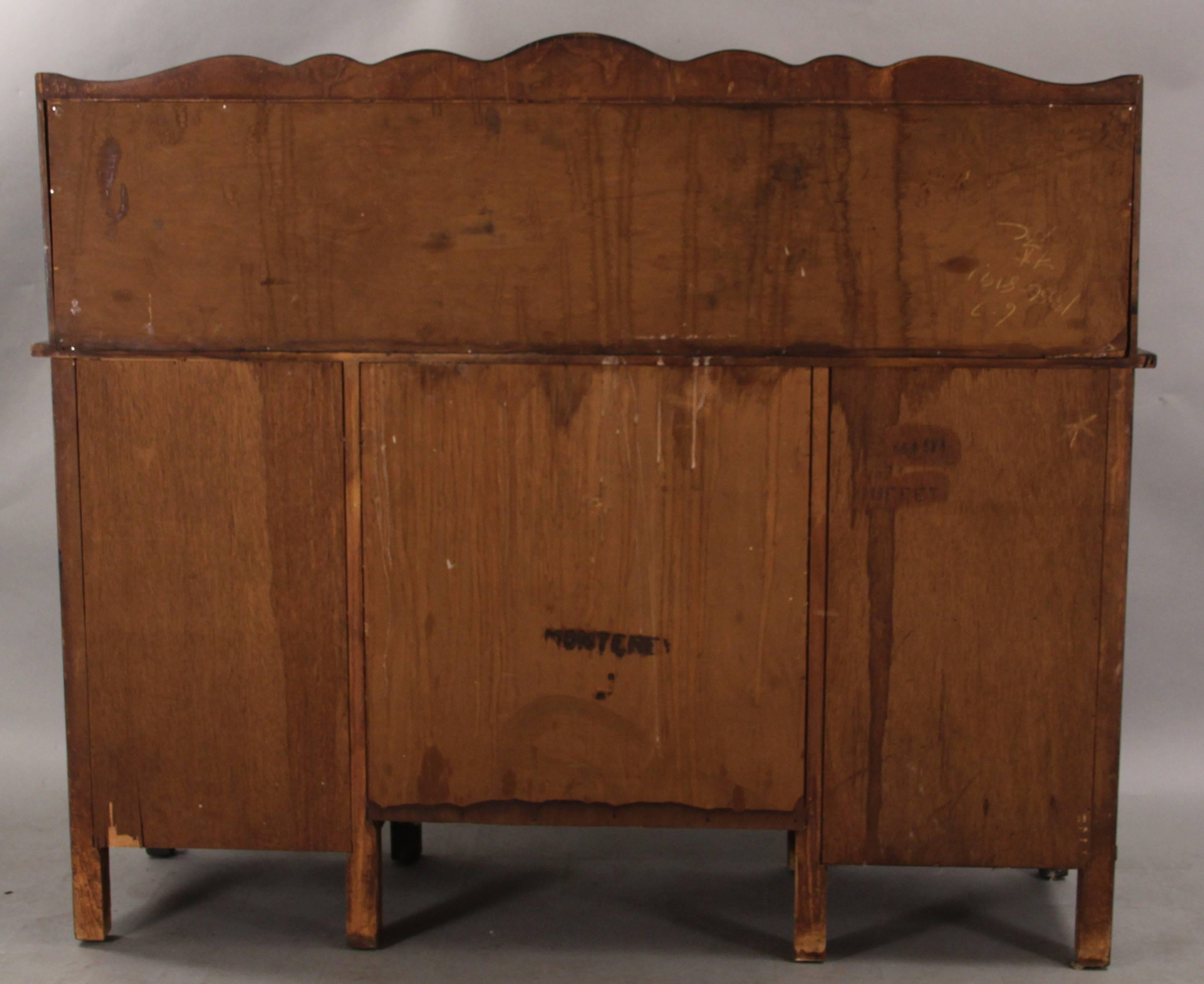 Mid-20th Century Antique Signed Monterey Sideboard with Old Wood Finish and Iron Hardware