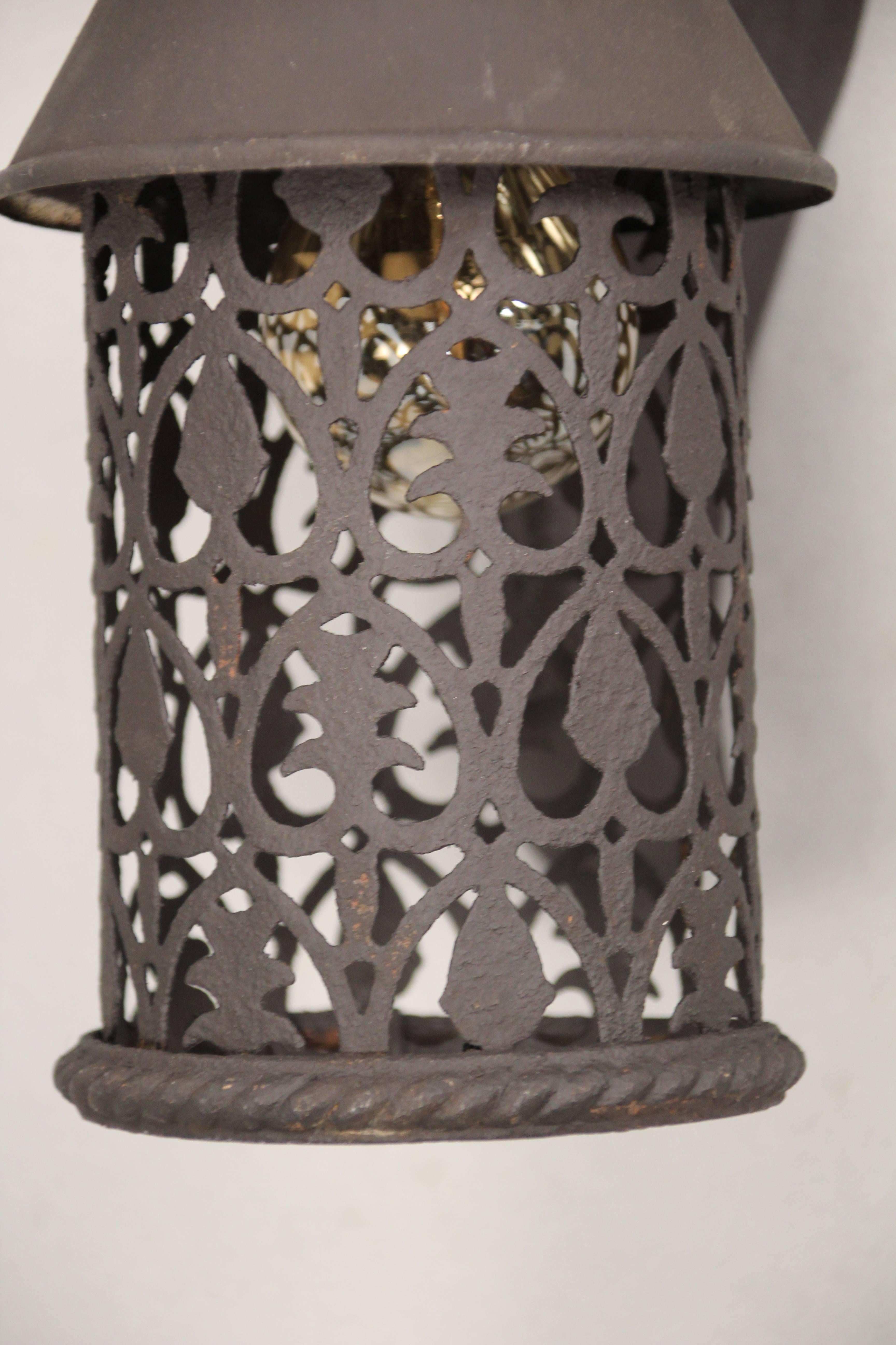 Spanish Colonial Antique Spanish Revival 1920s Pierced Exterior Iron Lantern
