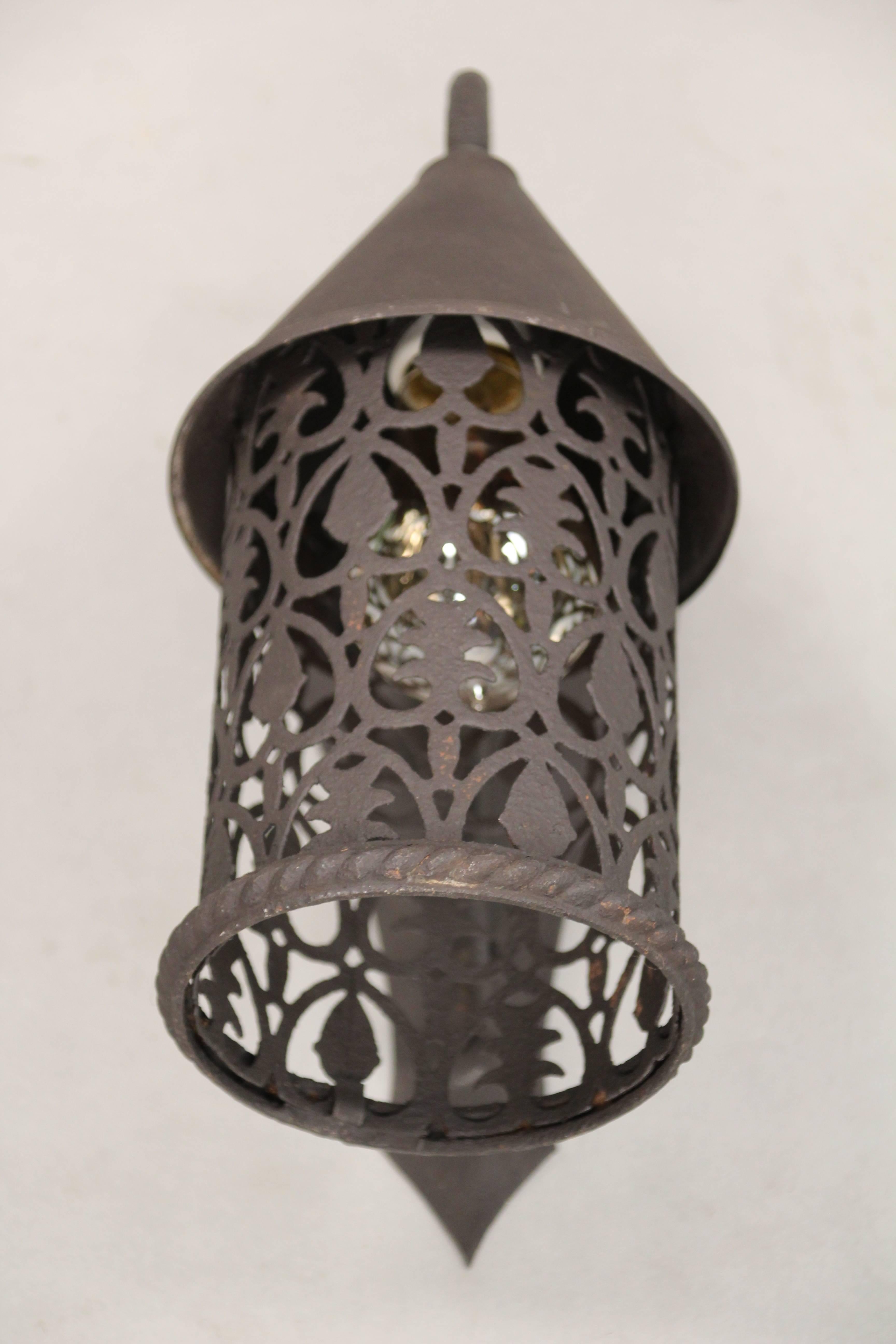 American Antique Spanish Revival 1920s Pierced Exterior Iron Lantern