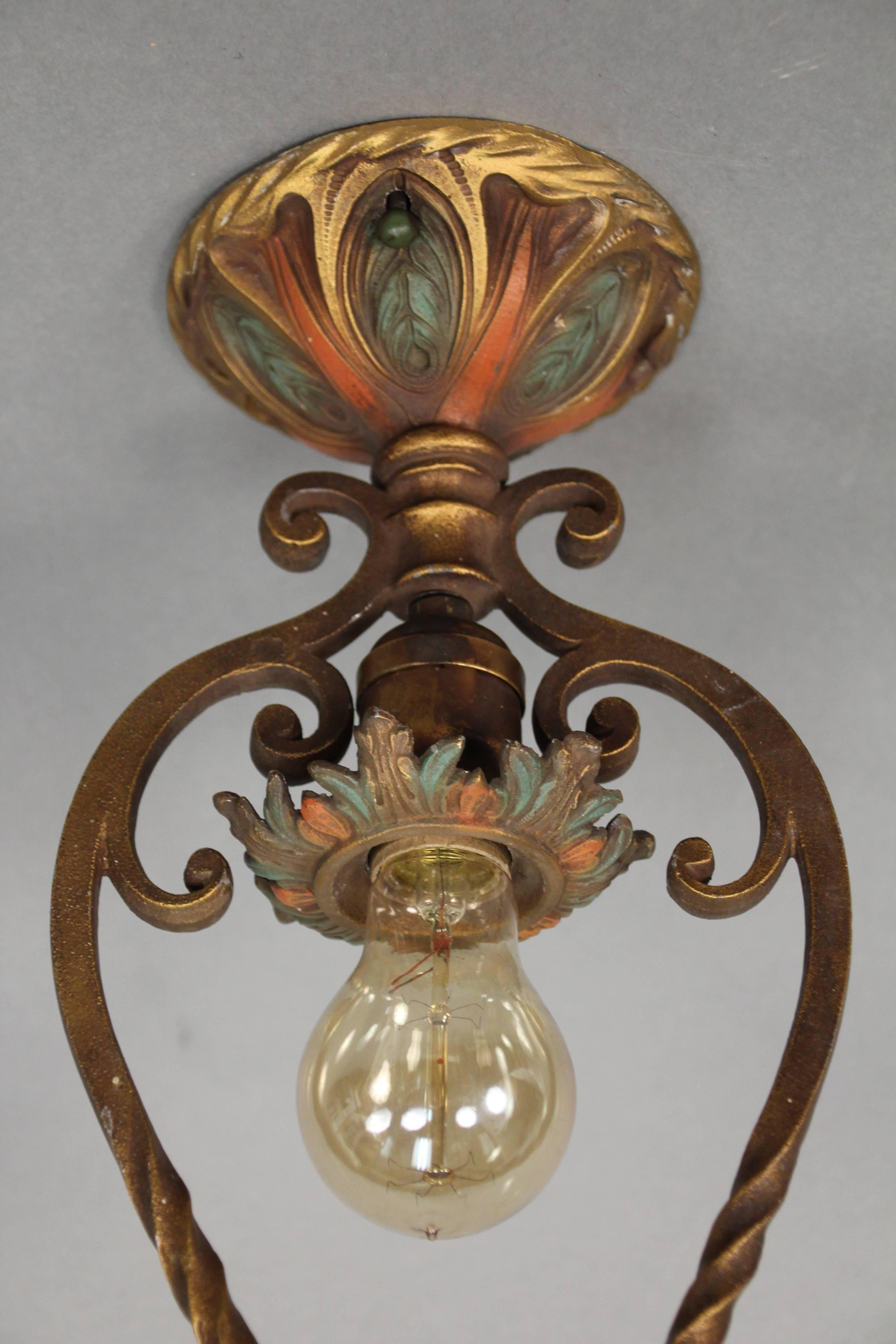 Spanish Colonial Antique Spanish Revival 1920s Polychrome Ceiling Fixture