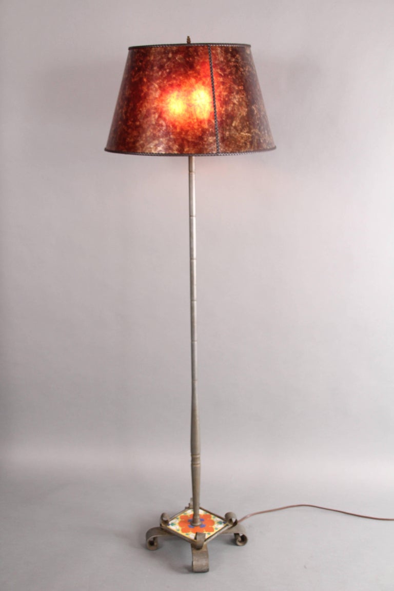 Antique Spanish Revival 1930s Malibu Tile Floor Lamp With New Mica Shade