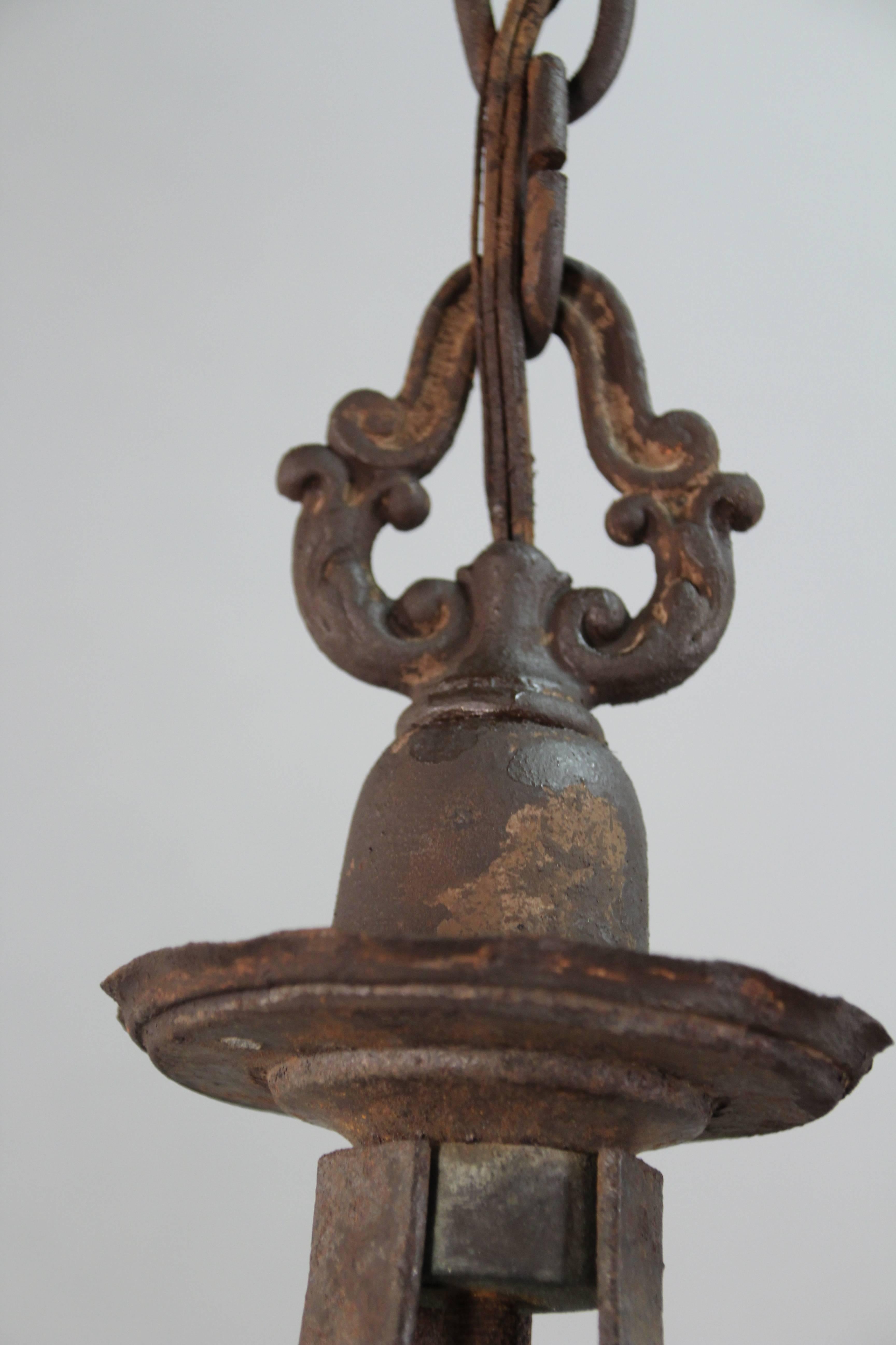 Early 20th Century Antique Wrought Iron Large 1920s Spanish Revival Pendant