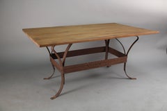 Antique Rustic Iron Table with Salvaged Top and Riveted Construction