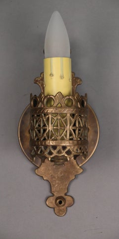 Antique Pair of Signed Oscar Bach Bronze Single Light Sconces, circa 1920s