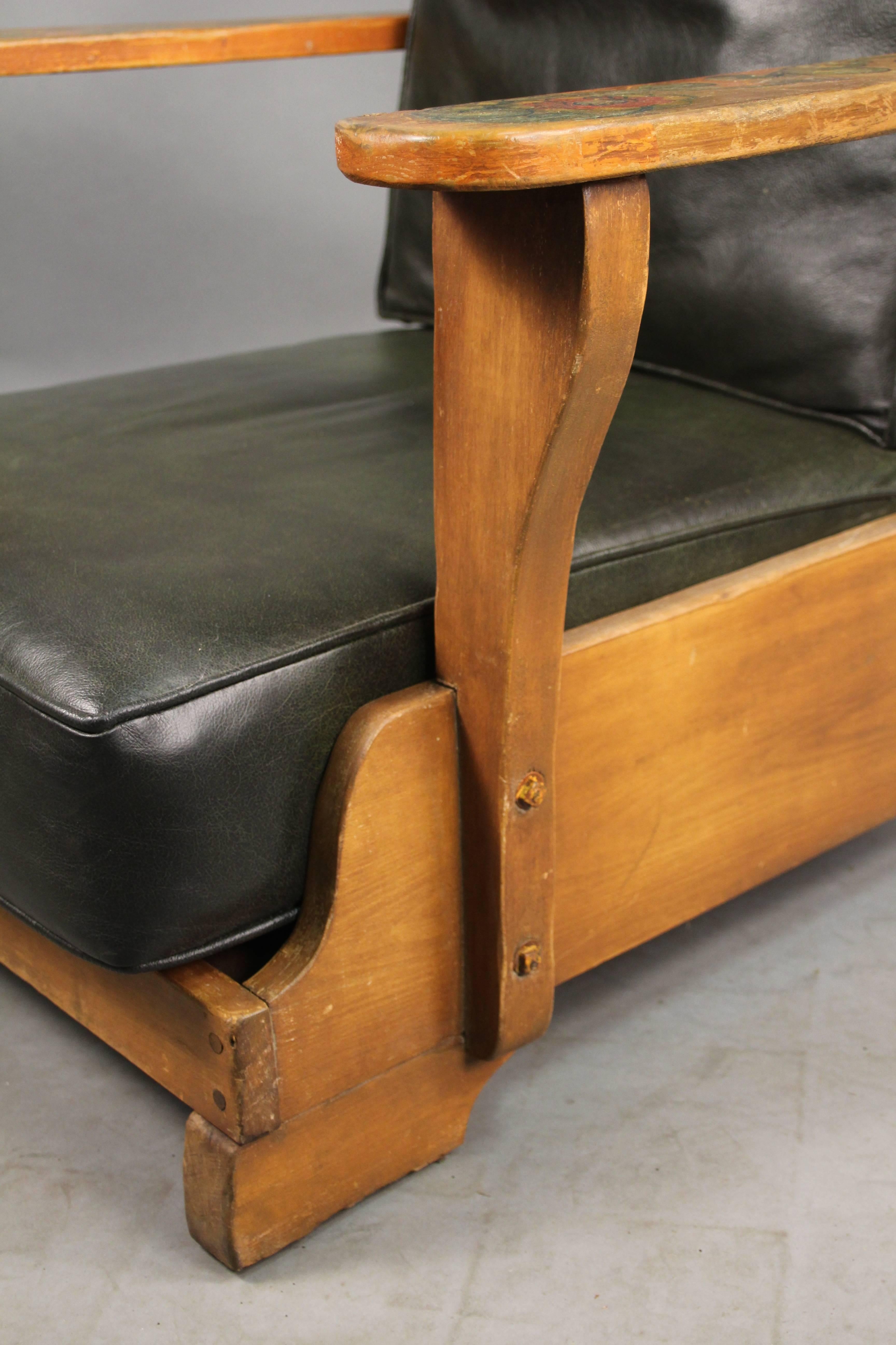 Rancho Monterey Signed Monterey Armchair with New Dark Green Leather Upholstery, circa 1930s