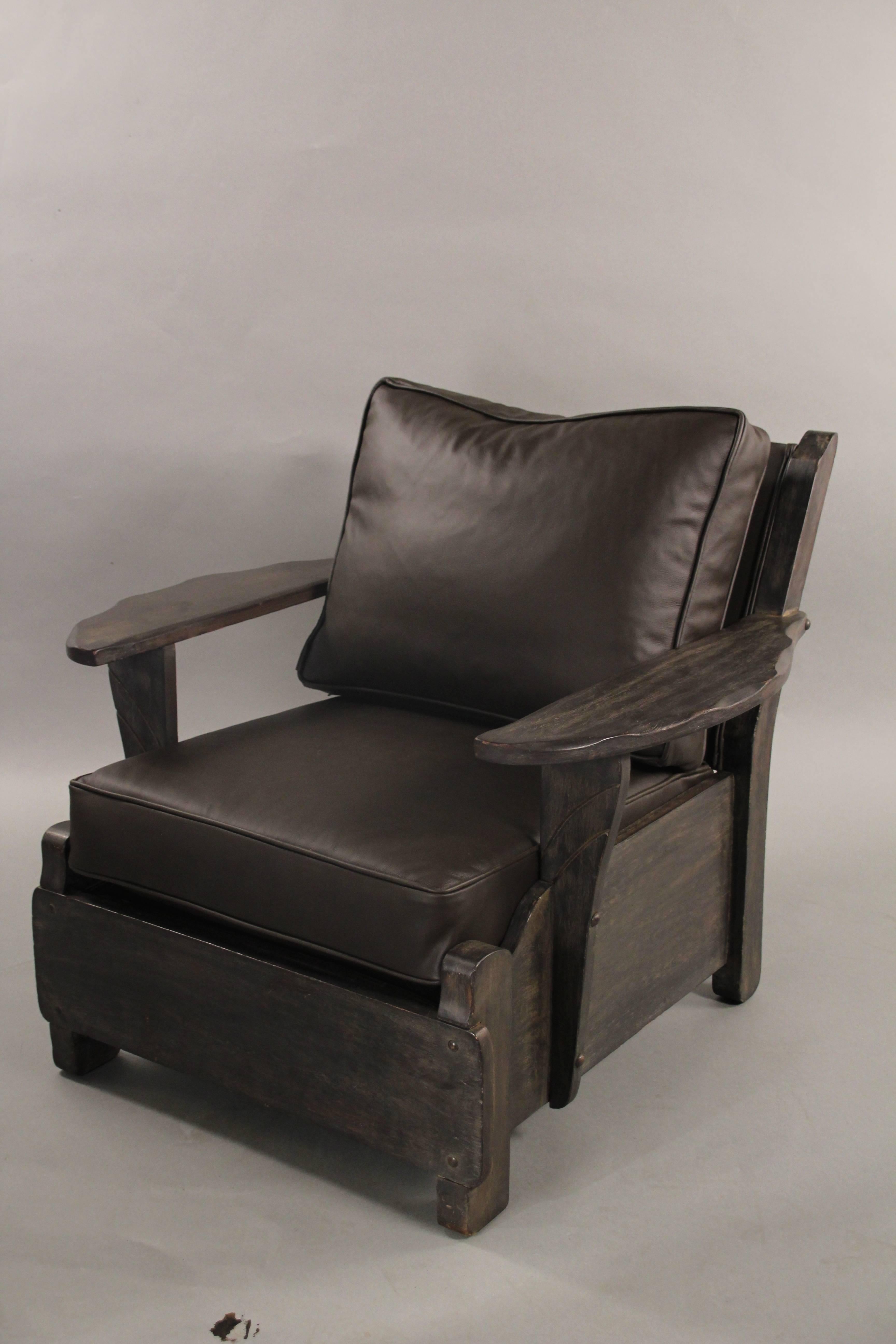 Monterey side chair with new leather upholstery, circa 1930s. Restored finish.