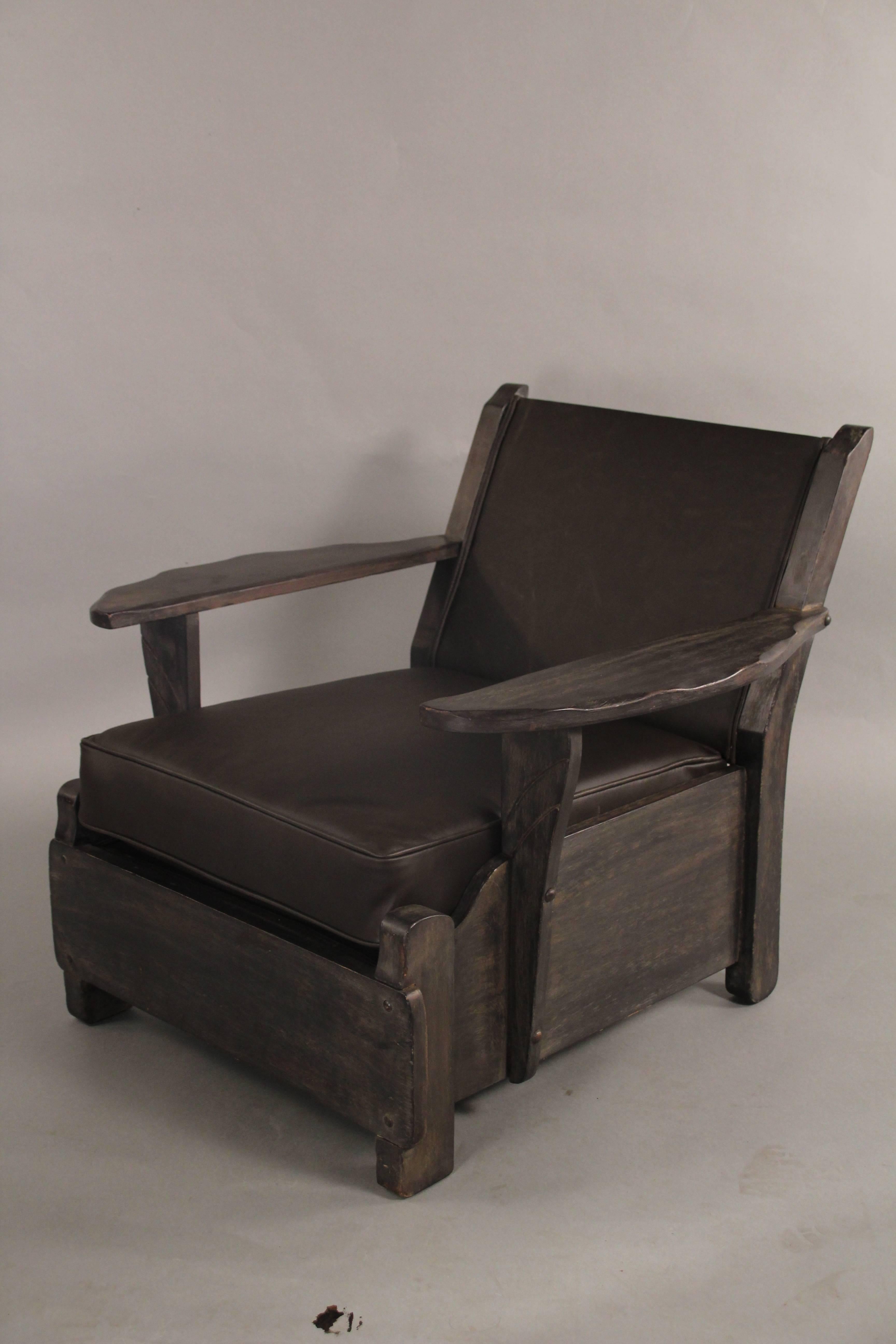 American Antique Rancho Monterey Period Armchair with New Leather Upholstery, circa 1930s