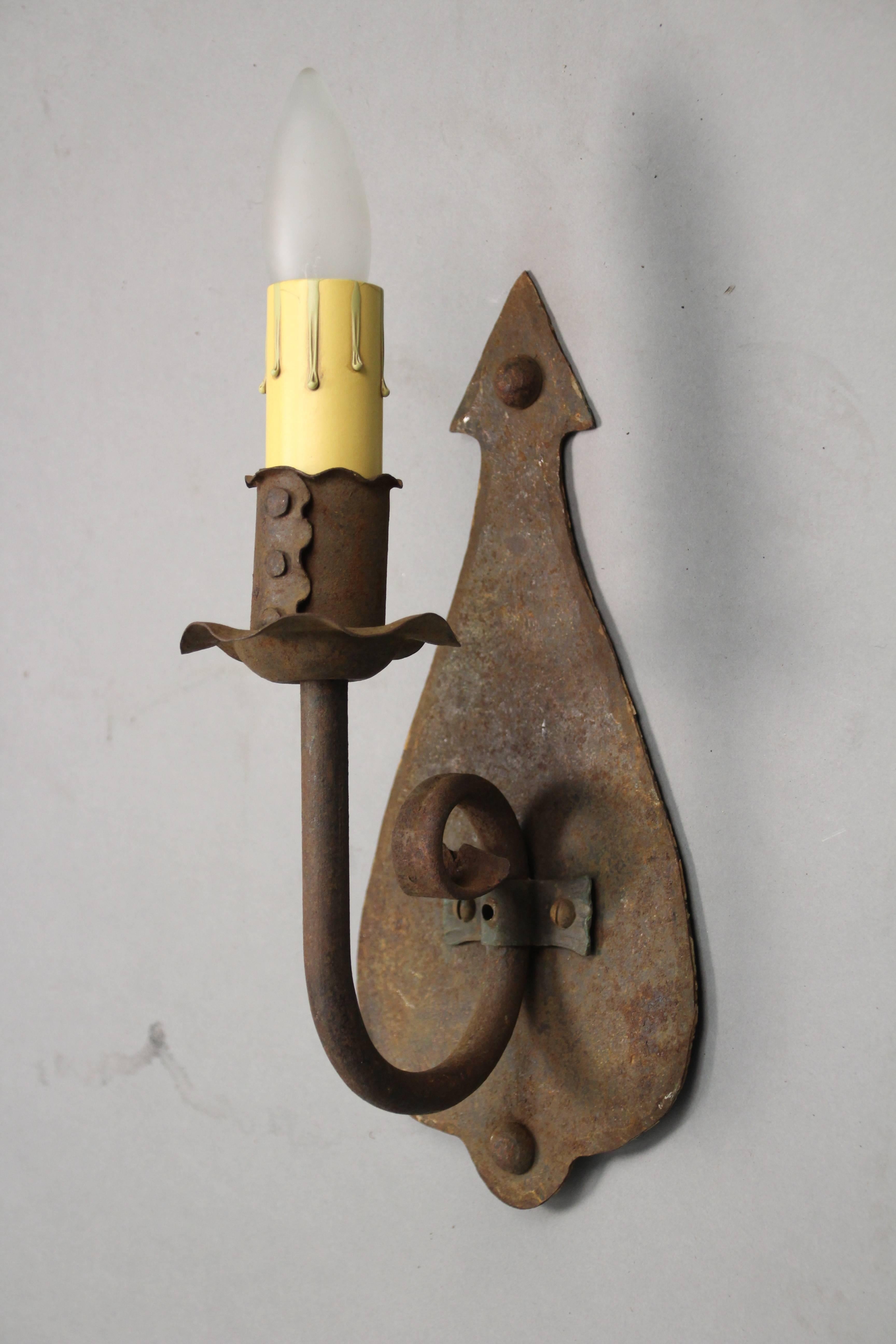 American One of Four Antique Single Wrought Iron Spanish Revival Sconce, circa 1920s