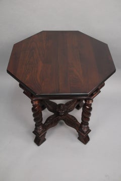 Spanish Revival Octogonal Walnut 1920s Side Table with Turned Legs