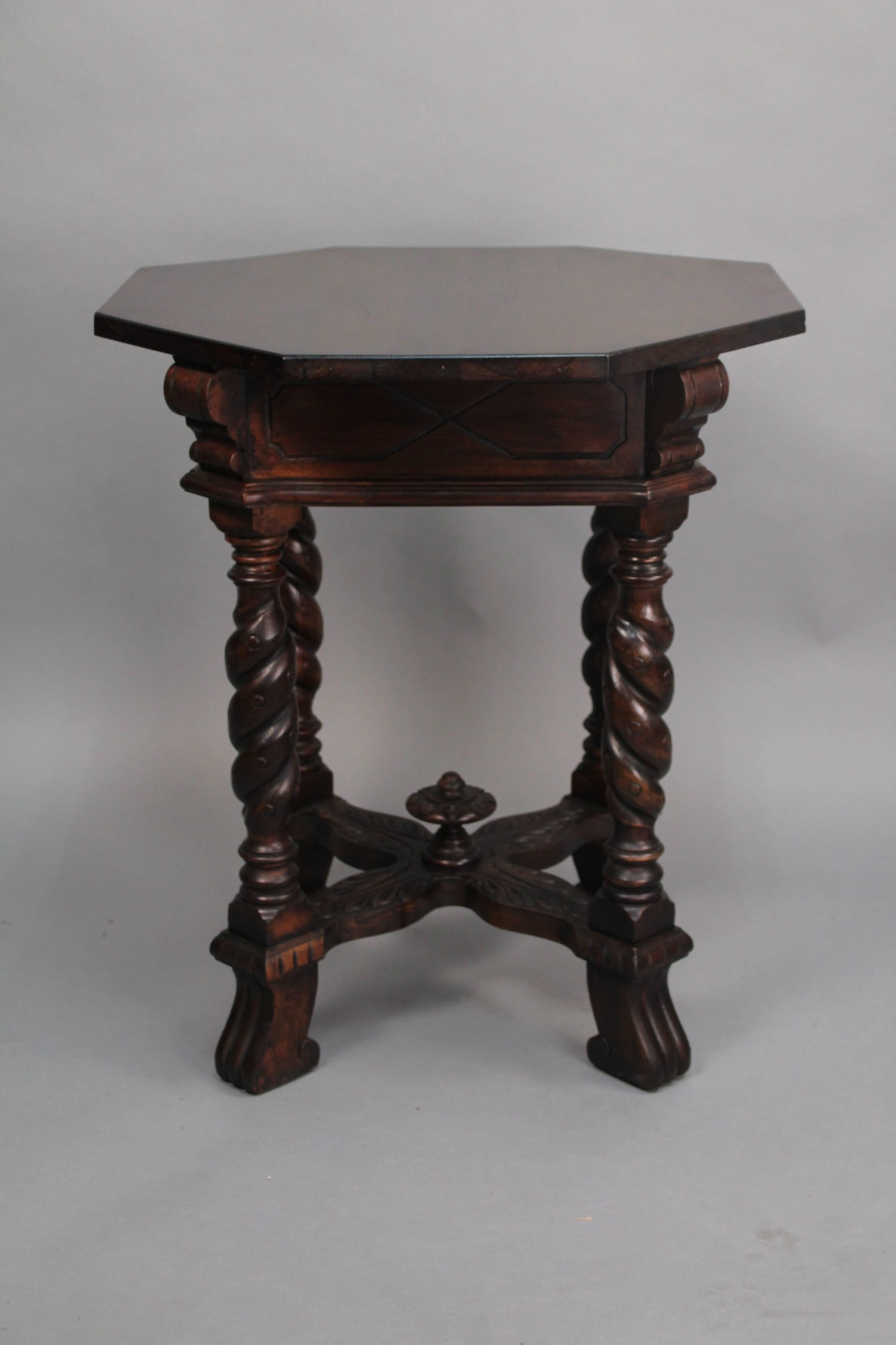 Spanish Colonial Spanish Revival Octogonal Walnut 1920s Side Table with Turned Legs