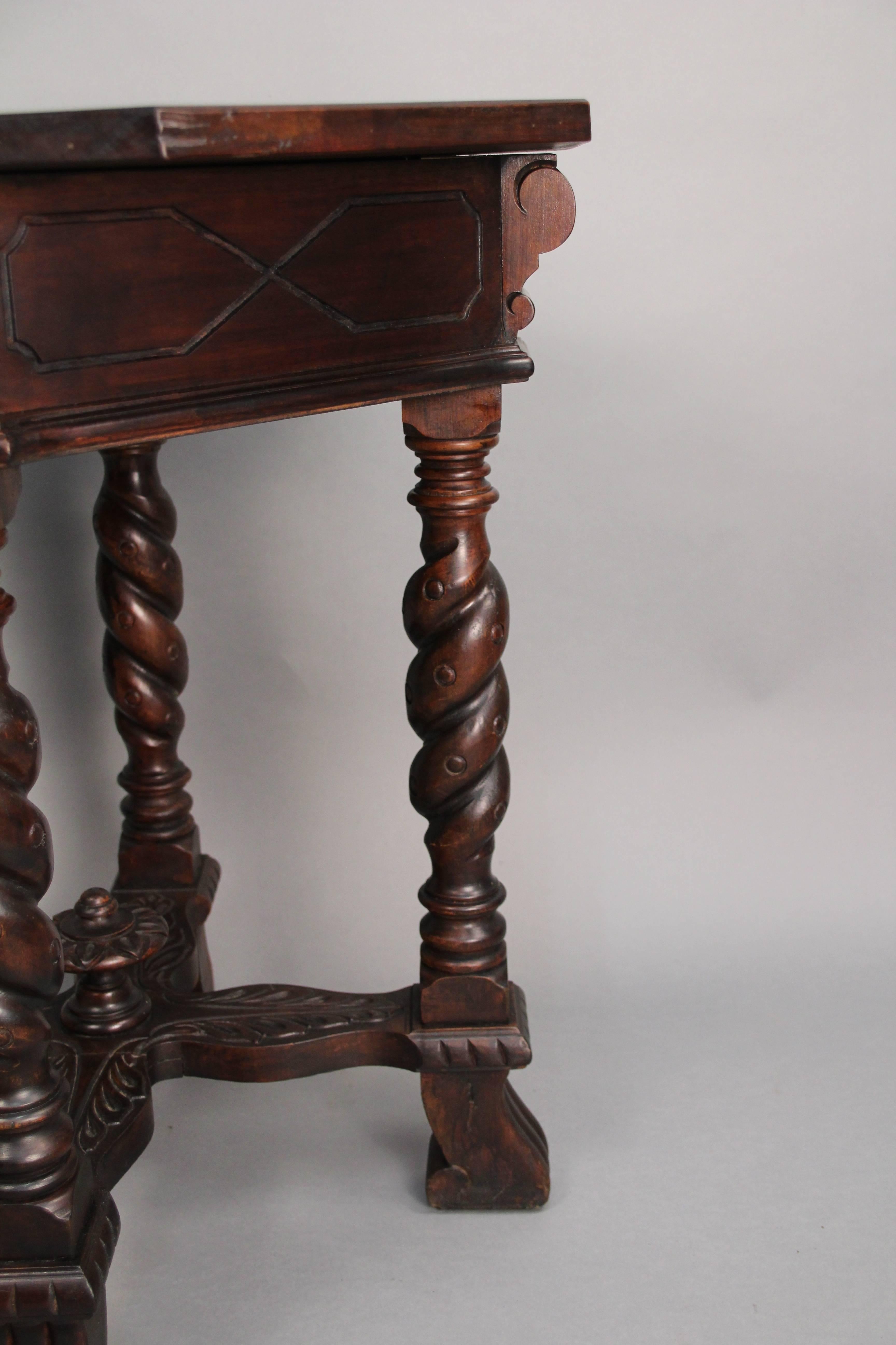 American Spanish Revival Octogonal Walnut 1920s Side Table with Turned Legs