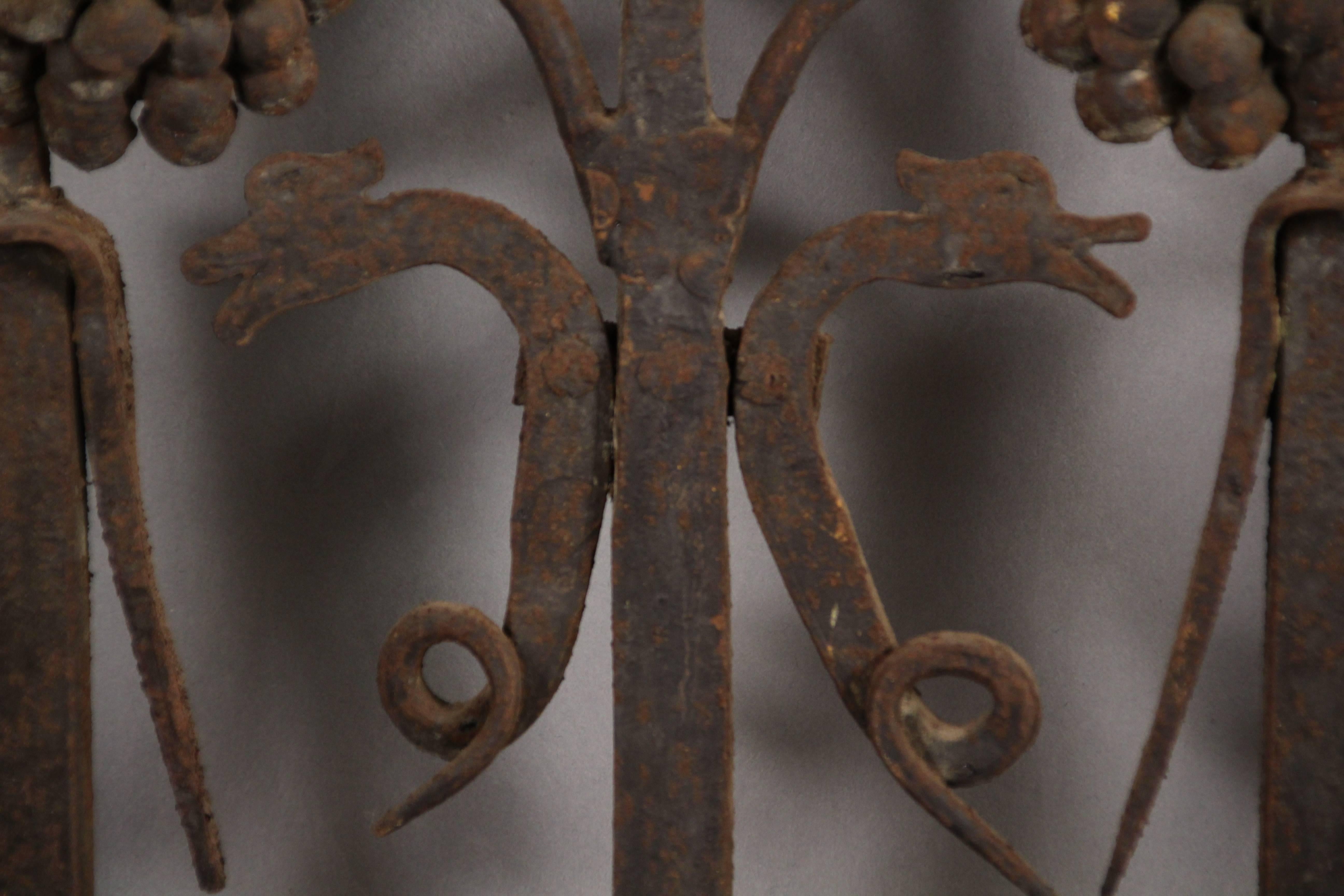 North American 19th Century Salvaged Architectural Iron Panel with Floral Dragon Motif