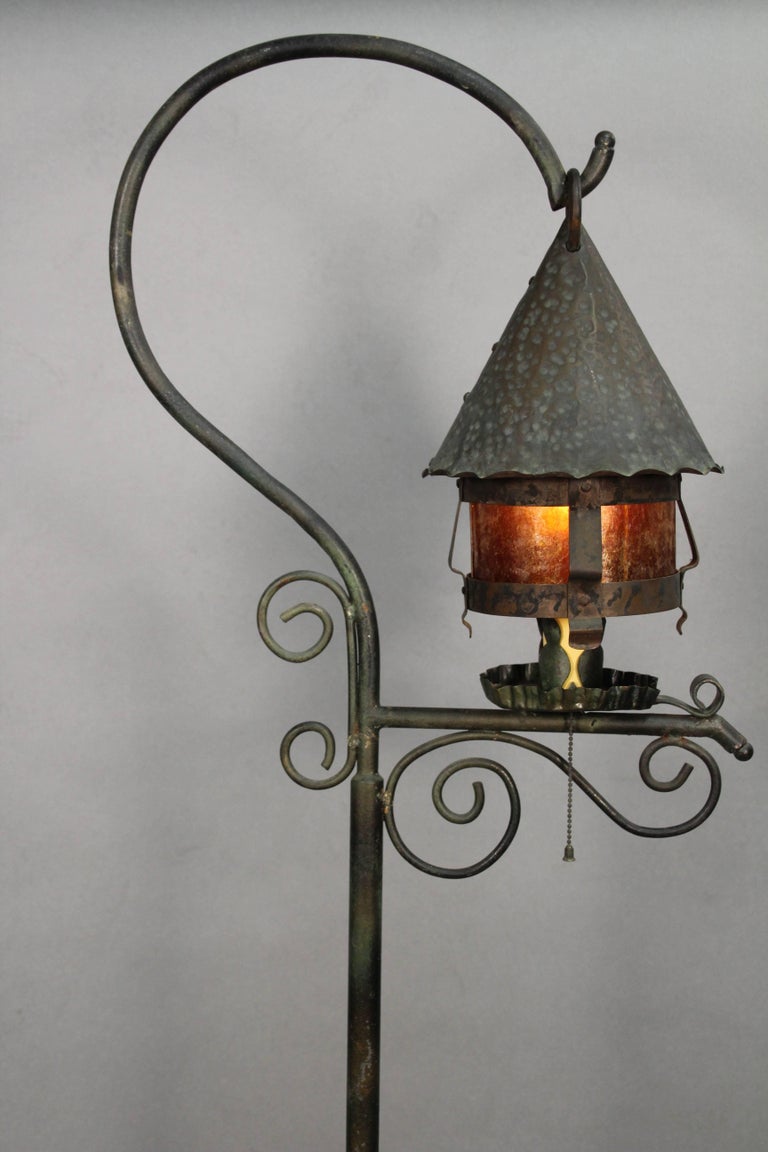 1920s Tudor Floor Lamp With Mica Lantern