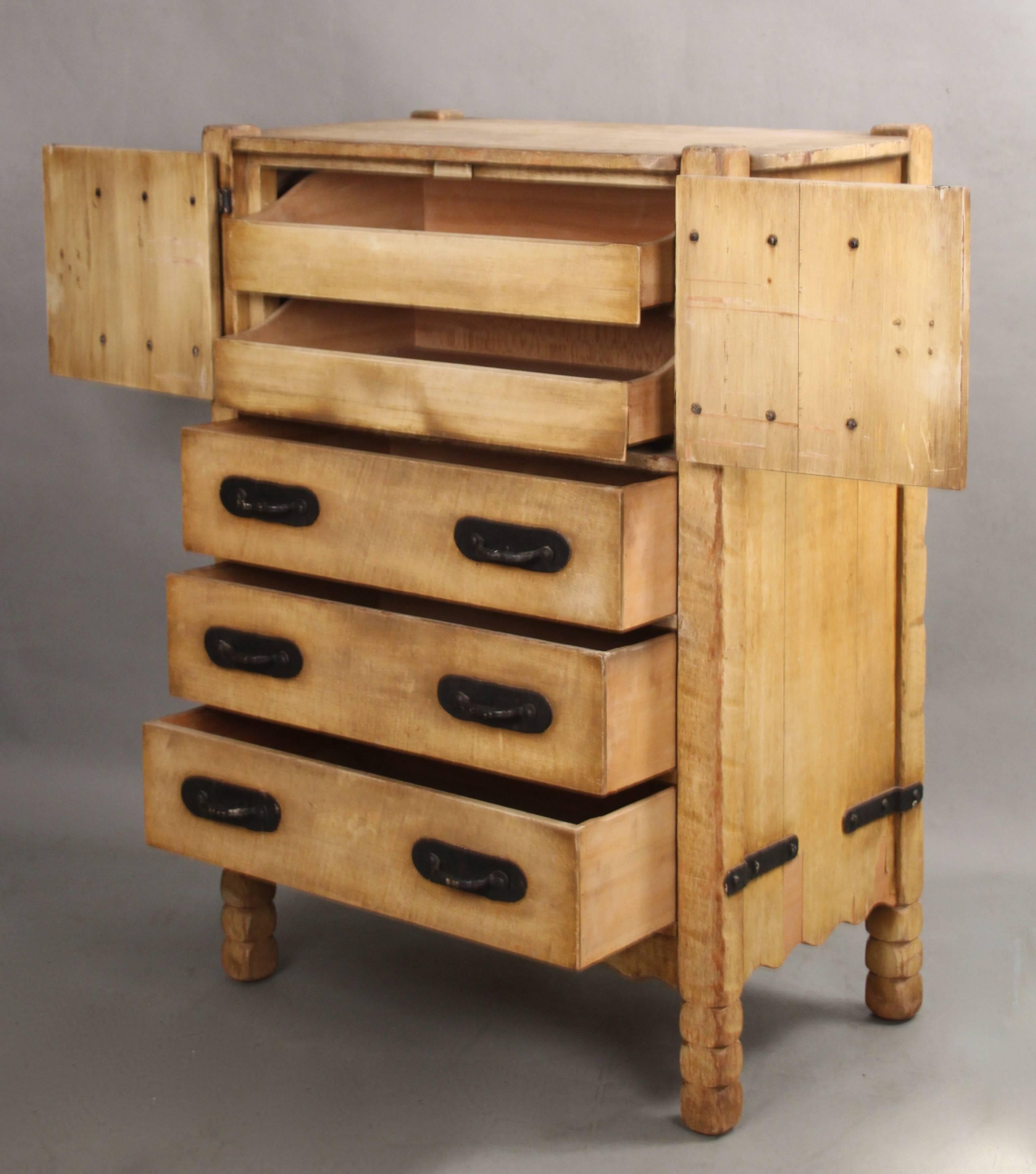 Mid-20th Century Monterey Gentleman's Dresser with Hand-Painted Flowers