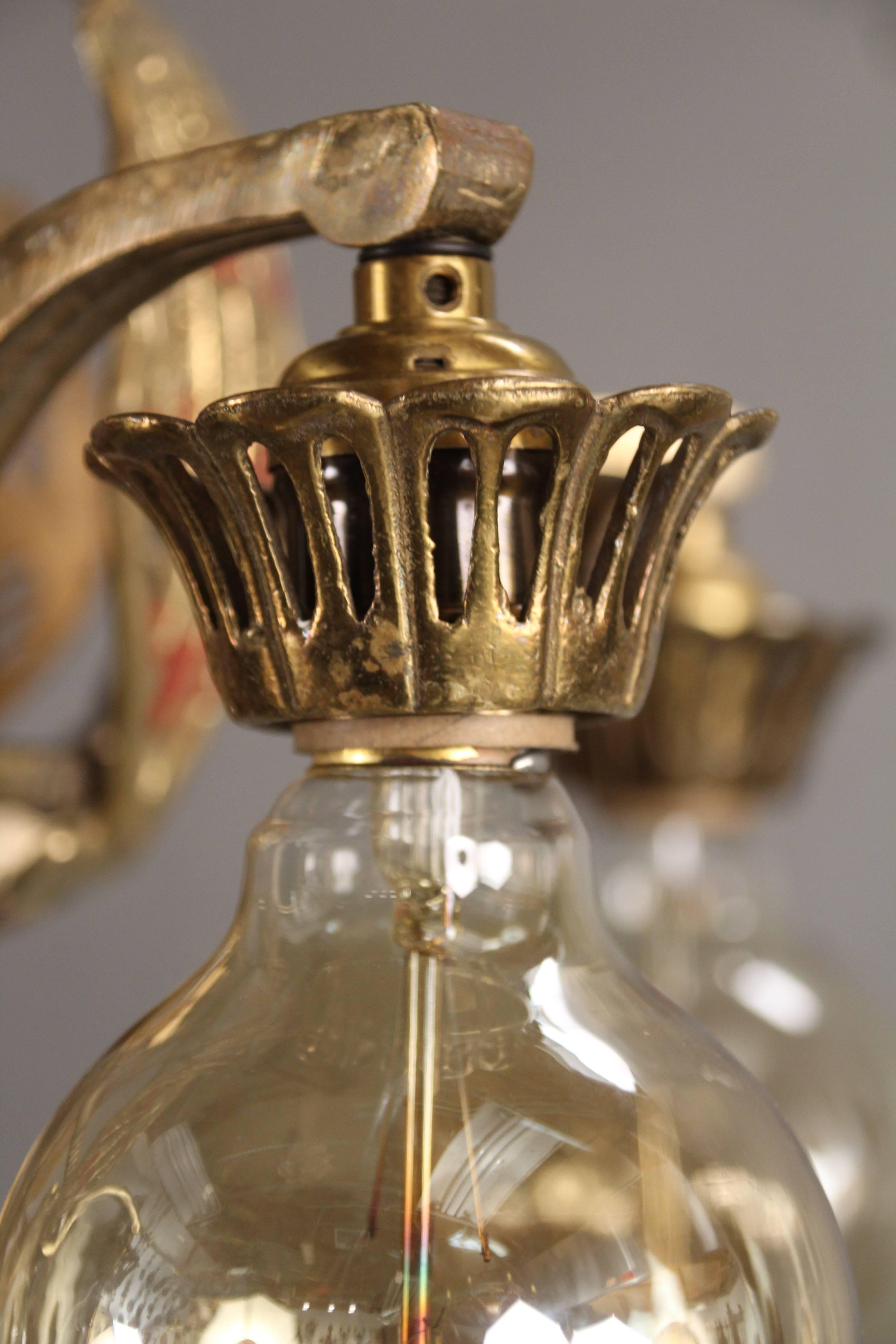 North American 1920s Cast Five-Light Chandelier with Down-Lights For Sale
