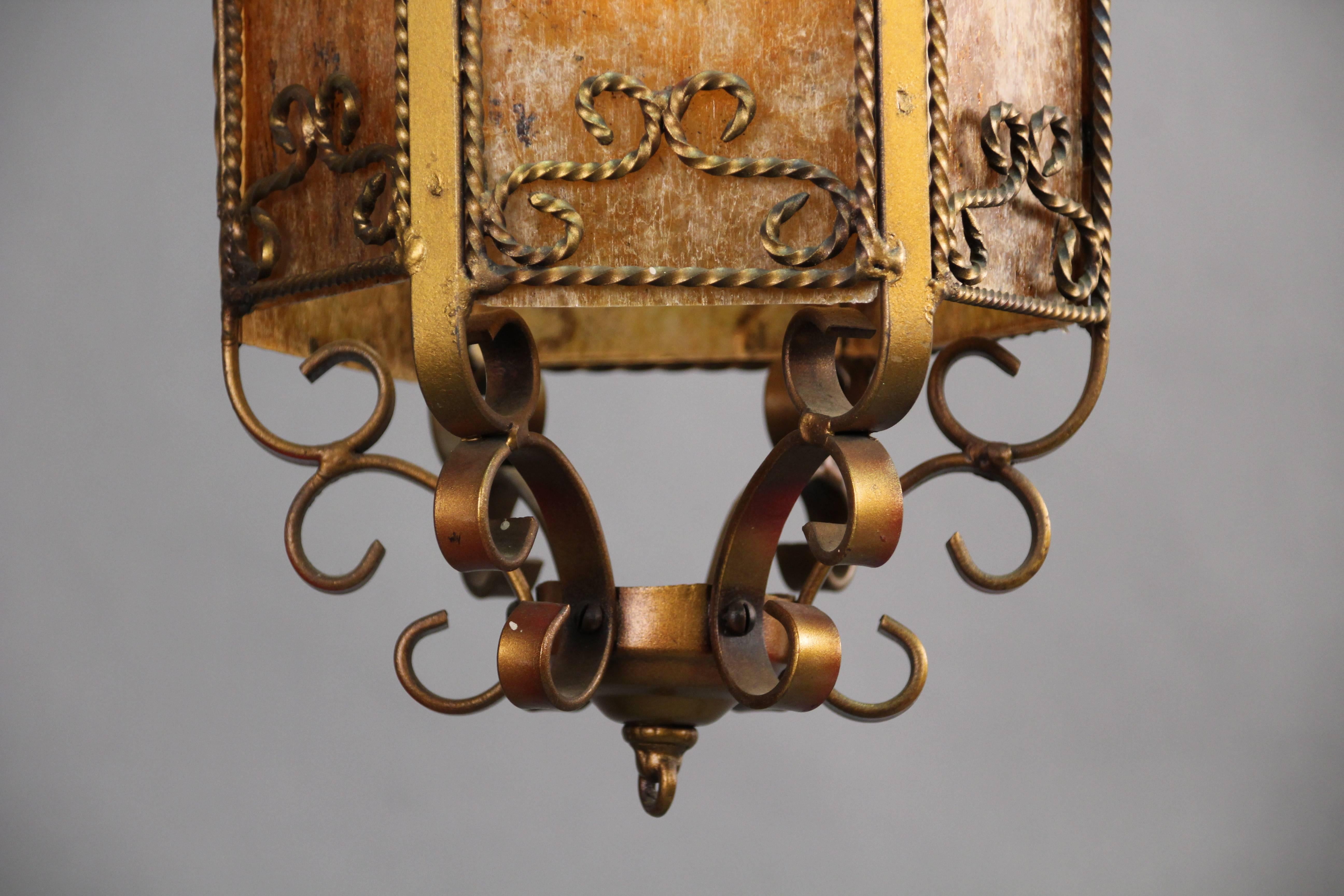 Spanish Revival pendant with original polychrome finish, circa 1920s.