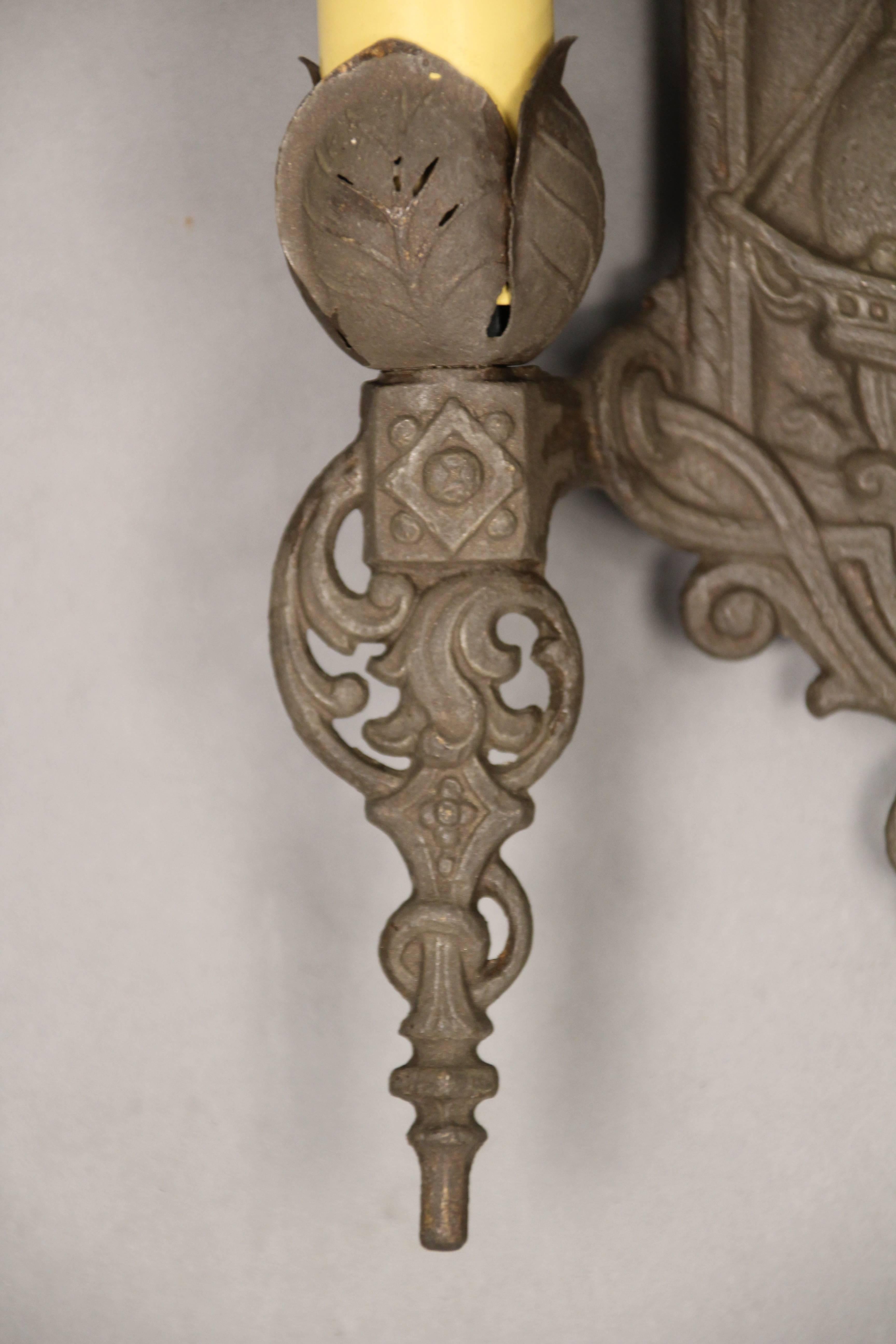 North American 1 of 3 Antique Double Sconce With Galleon Motif