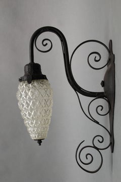 Antique circa 1920s Exterior Iron and Glass Light Fixture