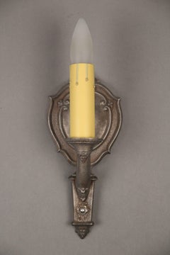 Antique Pair of 1920s Silver Toned Single Light Sconces with Original Finish