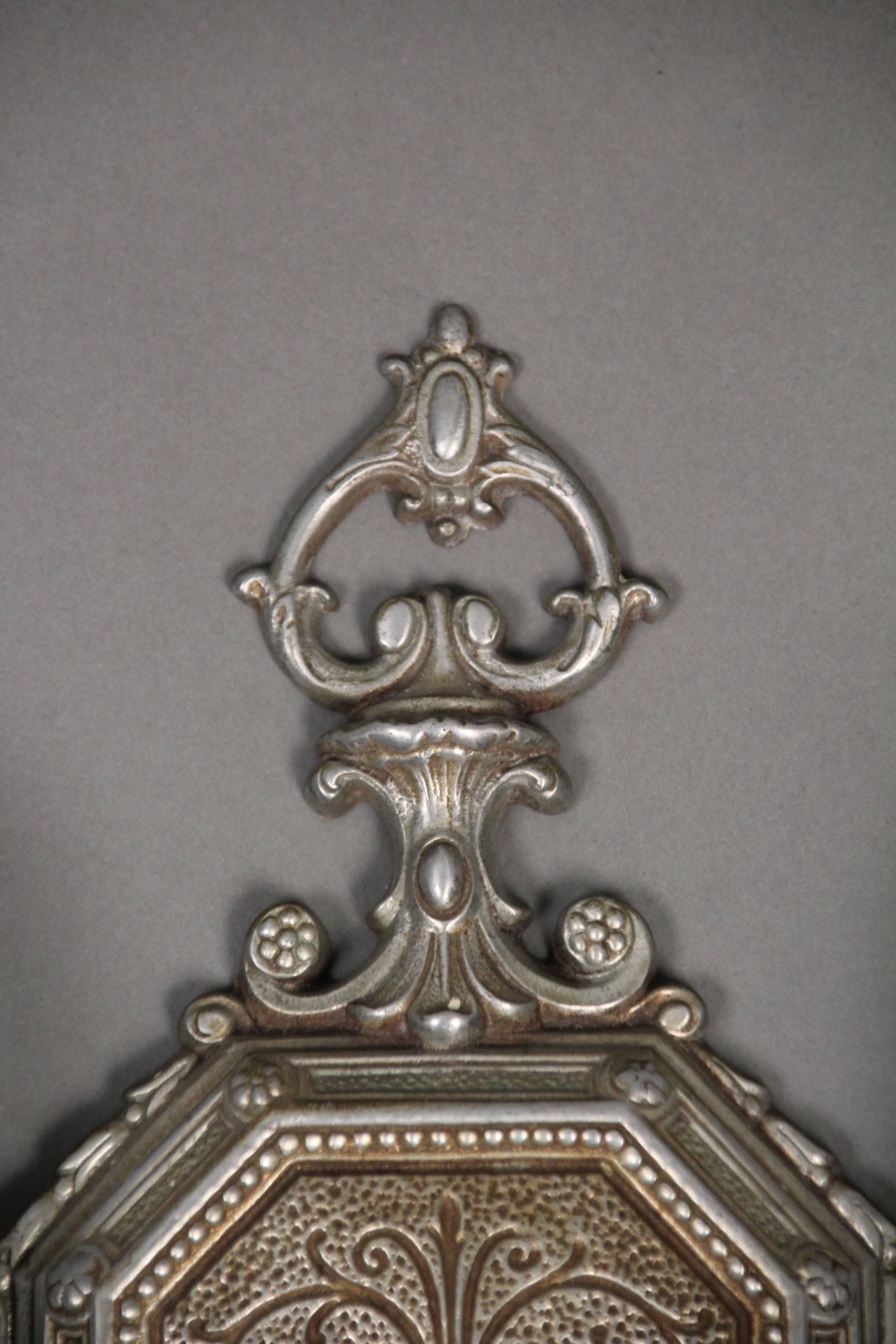 Spanish Colonial Pair of Spanish Revival 1920s Silver Toned Double Sconces with Original Finish