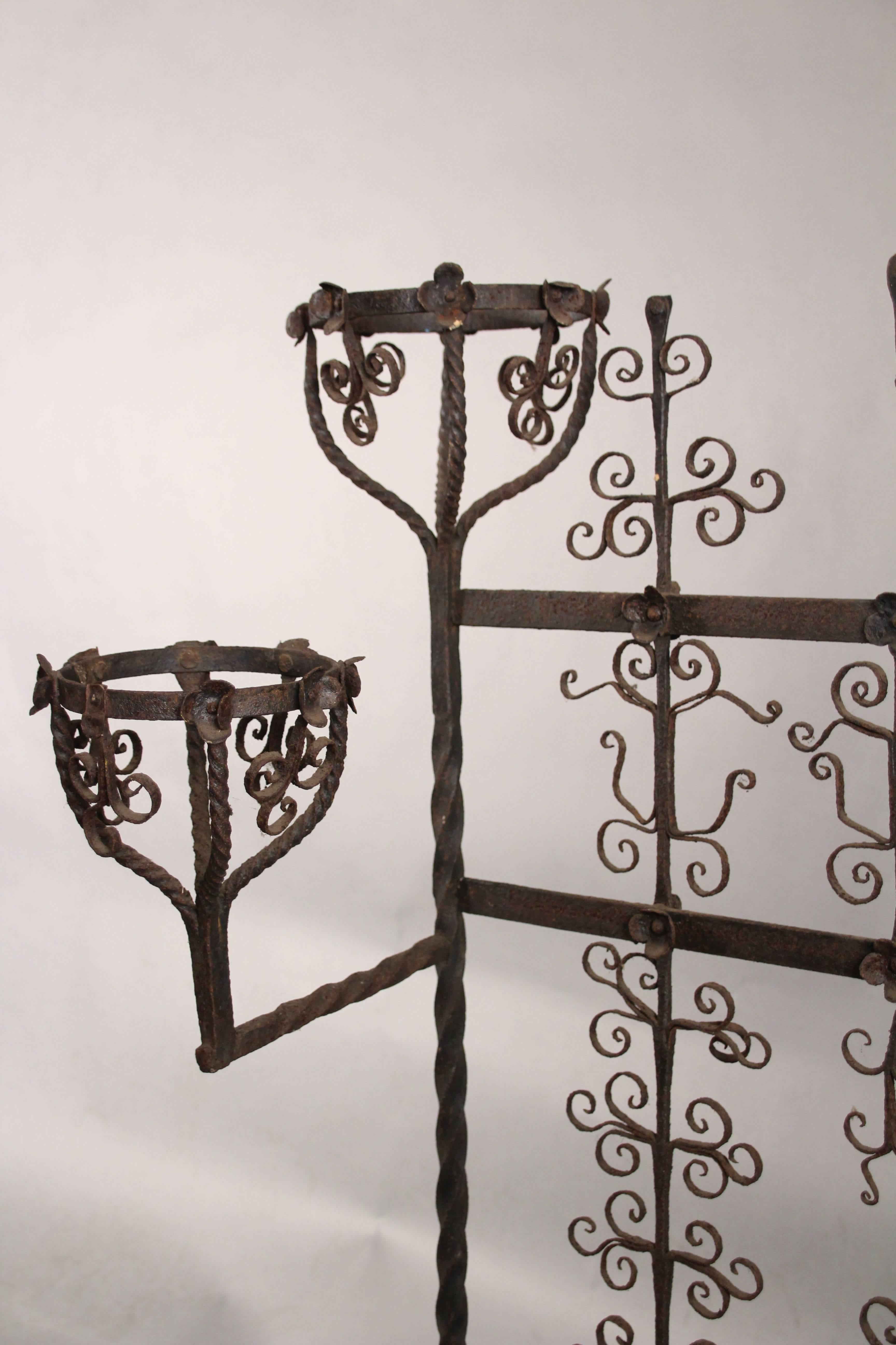 American Very Early Antique Spanish Revival Detailed Wrought Iron Fire Screen