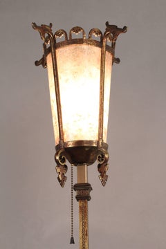 Pair of 1920s Spanish Revival Torchieres with Dragon Motif Attributed Oscar Bach