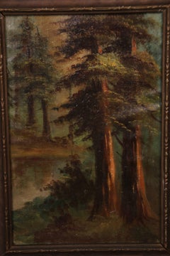Antique 1920s Landscape of California Redwoods Forest Scene in Original Frame