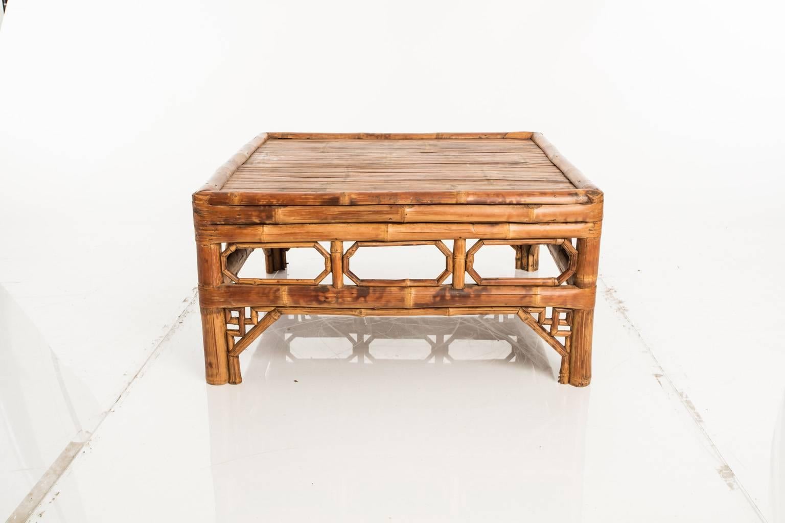 Vintage, square bamboo coffee table.