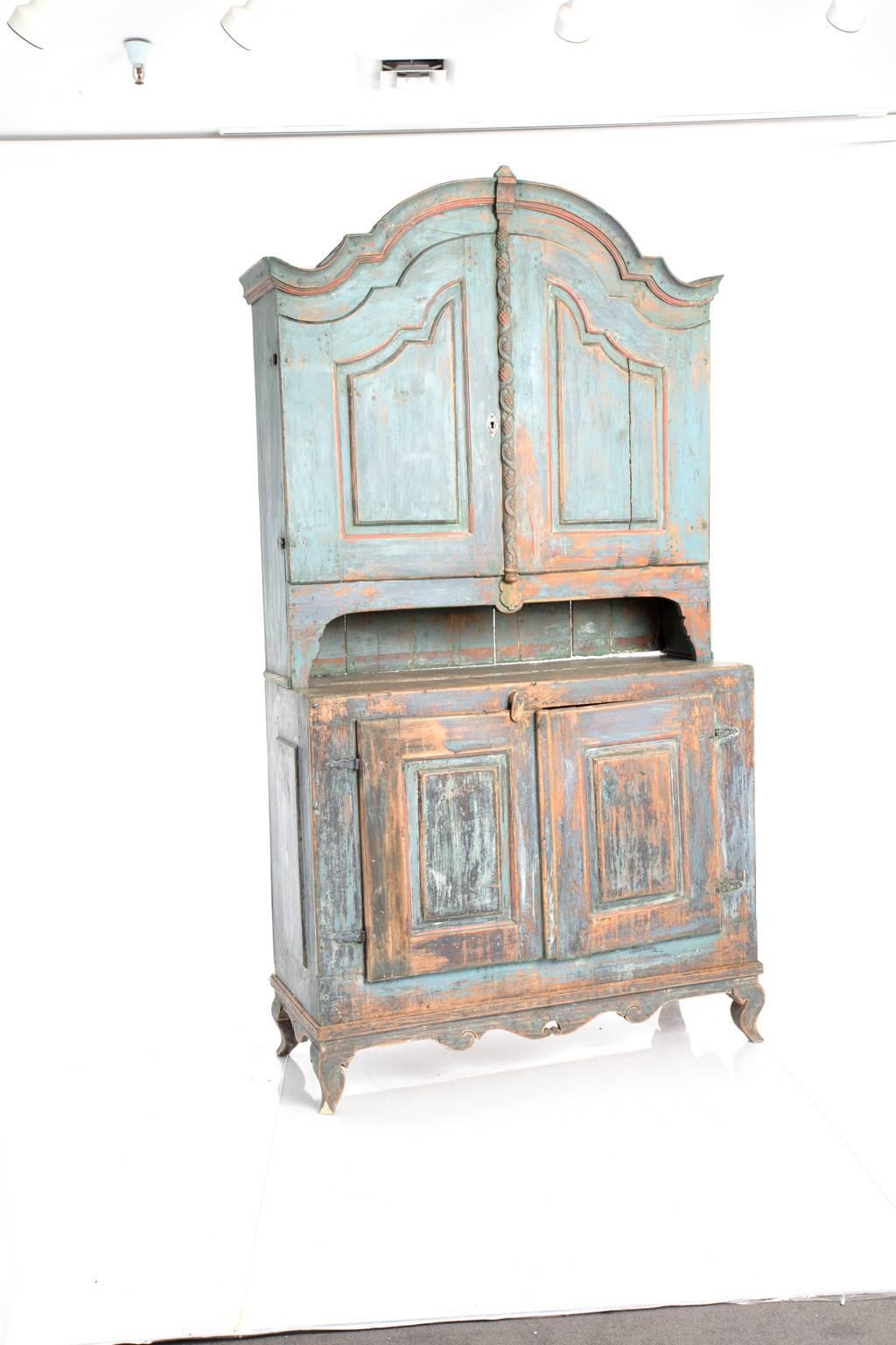 Swedish Blue Painted Provincial Cabinet