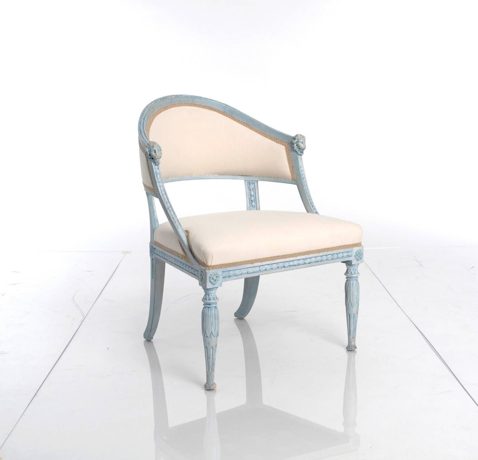Swedish Pair of Blue-Painted Late Gustavian Tub Armchairs For Sale