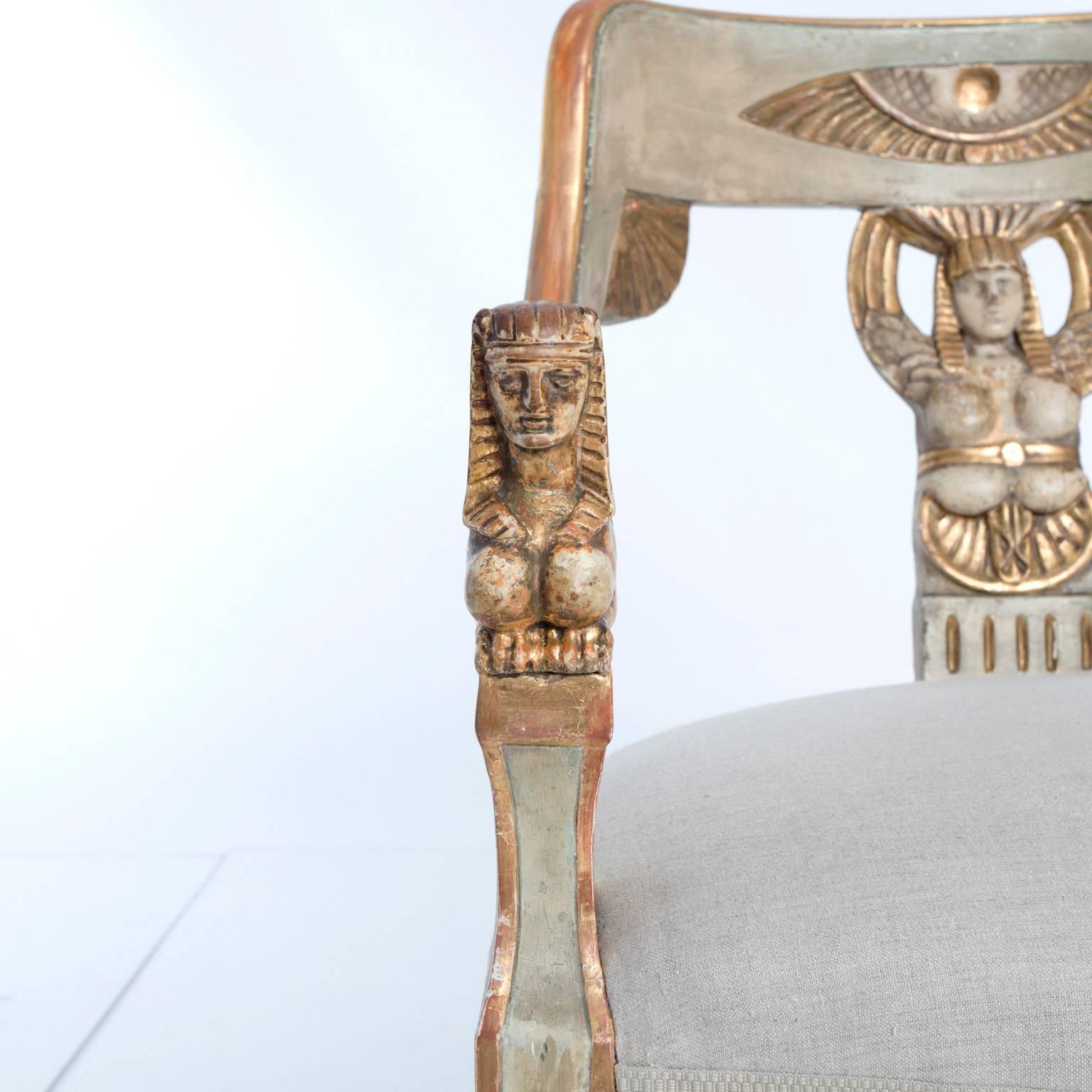 20th Century Empire Style Armchair with Carved and Gilded Egyptian Motif