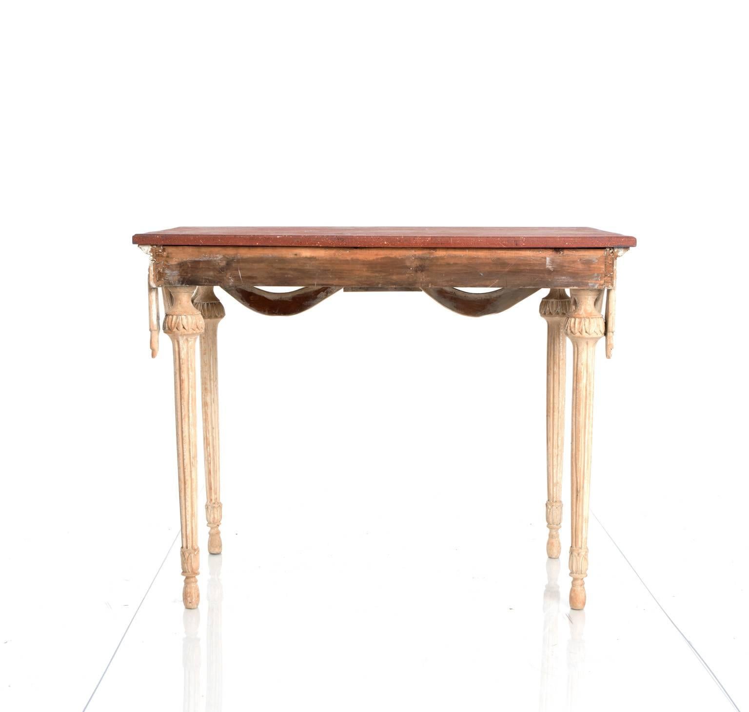 Pair of Painted Gustavian Style Console Tables with Painted Faux Tops For Sale 1