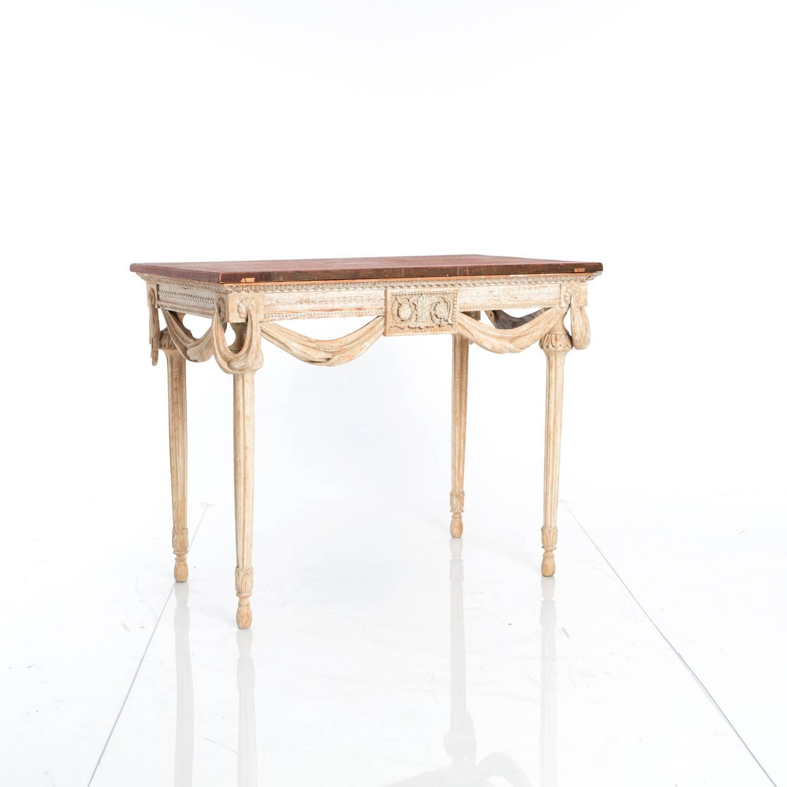 Pair of Painted Gustavian Style Console Tables with Painted Faux Tops In Good Condition For Sale In Stamford, CT