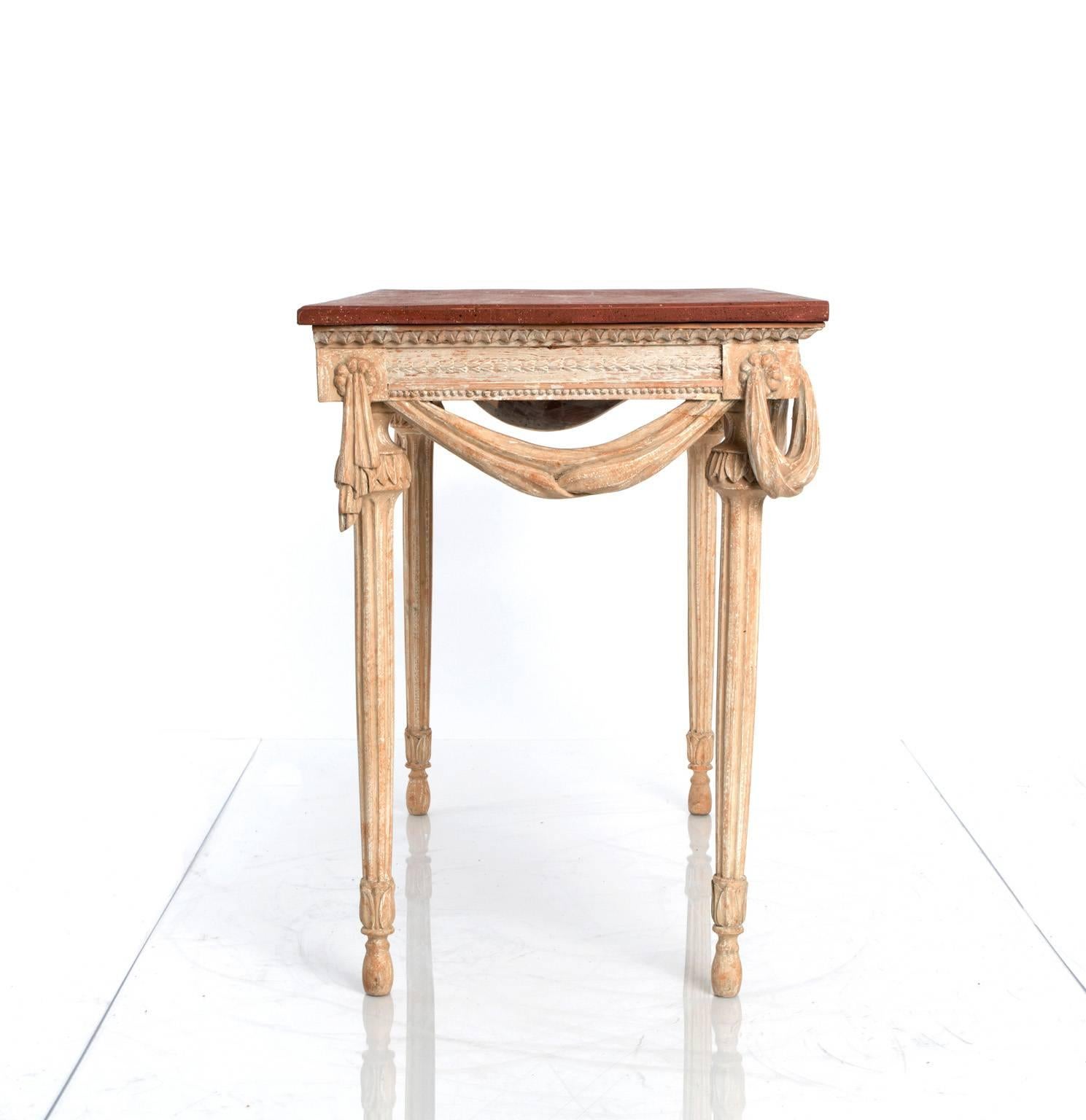 Swedish Pair of Painted Gustavian Style Console Tables with Painted Faux Tops For Sale