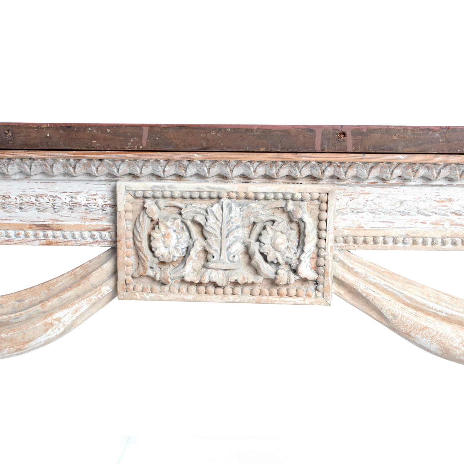 18th Century Pair of Painted Gustavian Style Console Tables with Painted Faux Tops For Sale