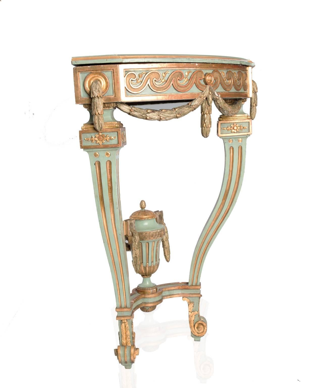 Swedish 18th Century Painted and Gilded Gustavian Corner Console Table