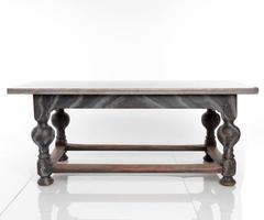 Large Painted Stone-Top Oak Table