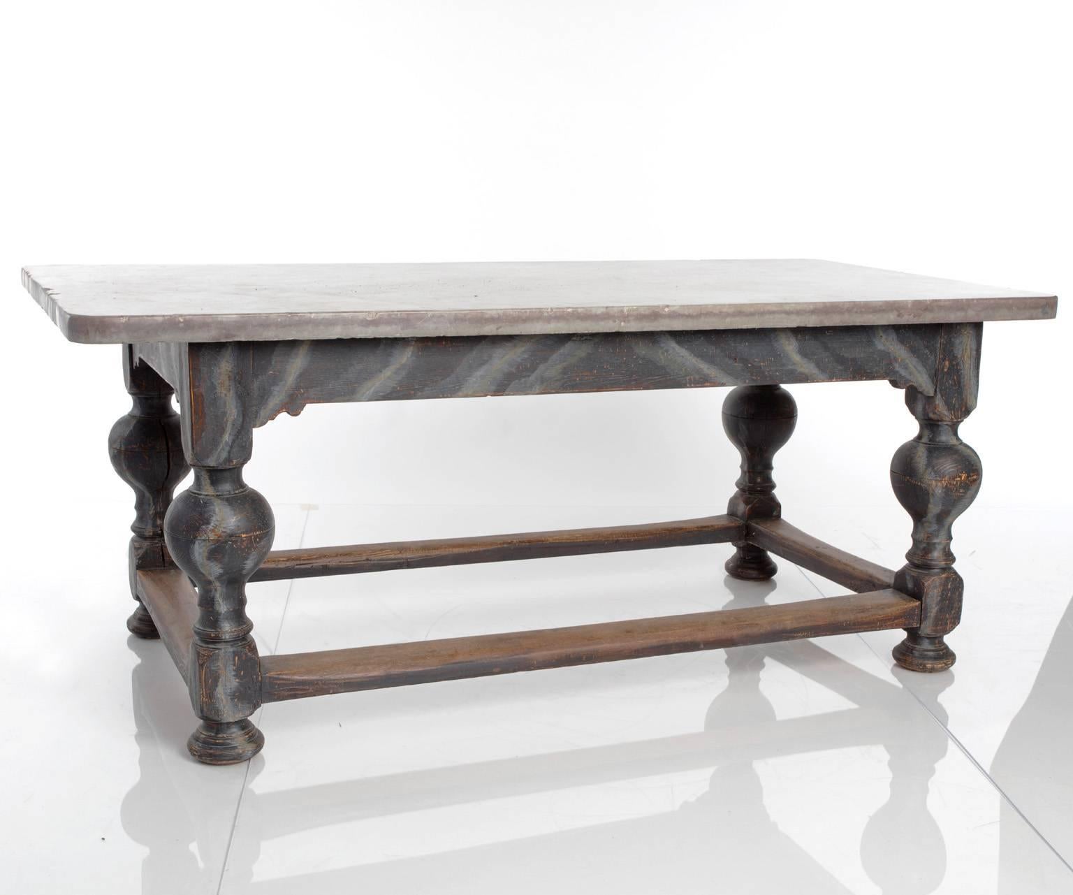 Swedish Large Painted Stone-Top Oak Table