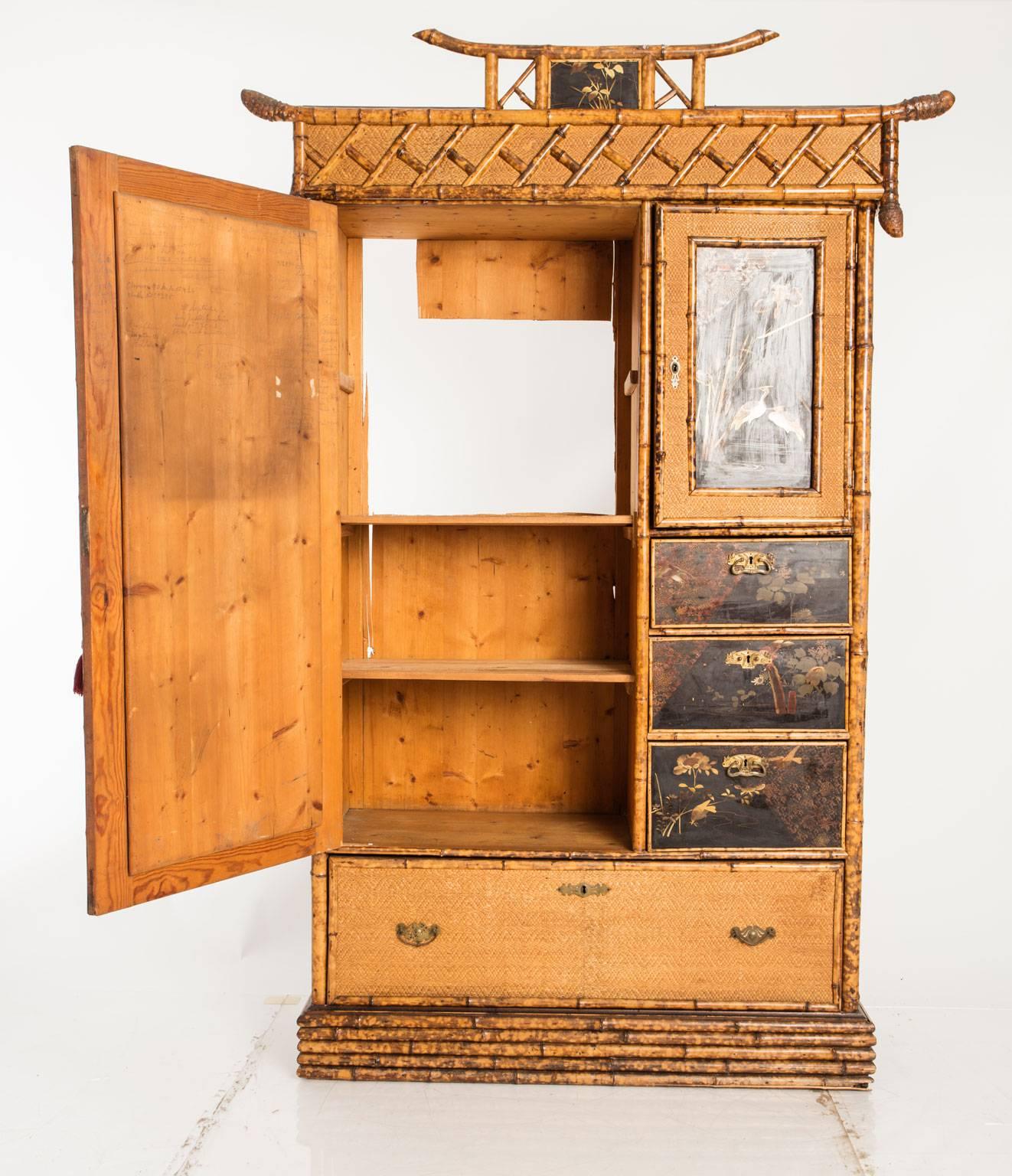 Bamboo Armoire, English, circa 1900s In Fair Condition In Stamford, CT