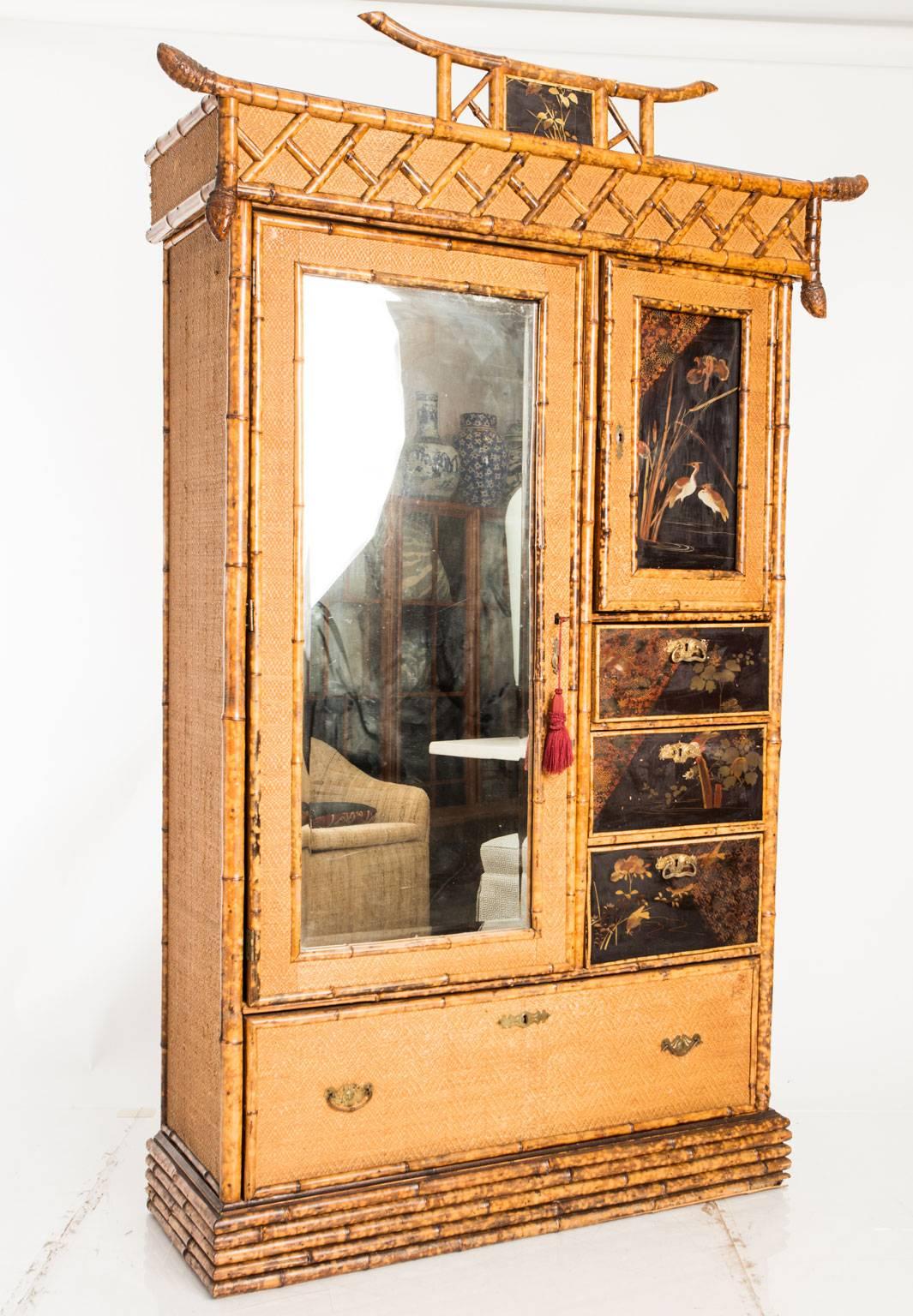 Chinoiserie Bamboo Armoire, English, circa 1900s