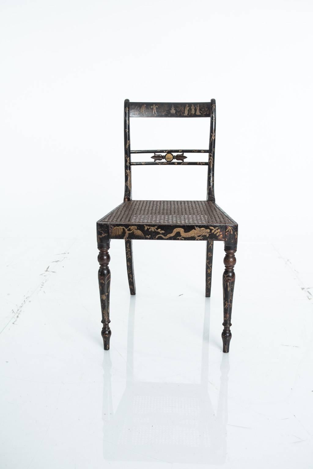 Regency Style Chinoiserie Side Chairs In Good Condition In Stamford, CT