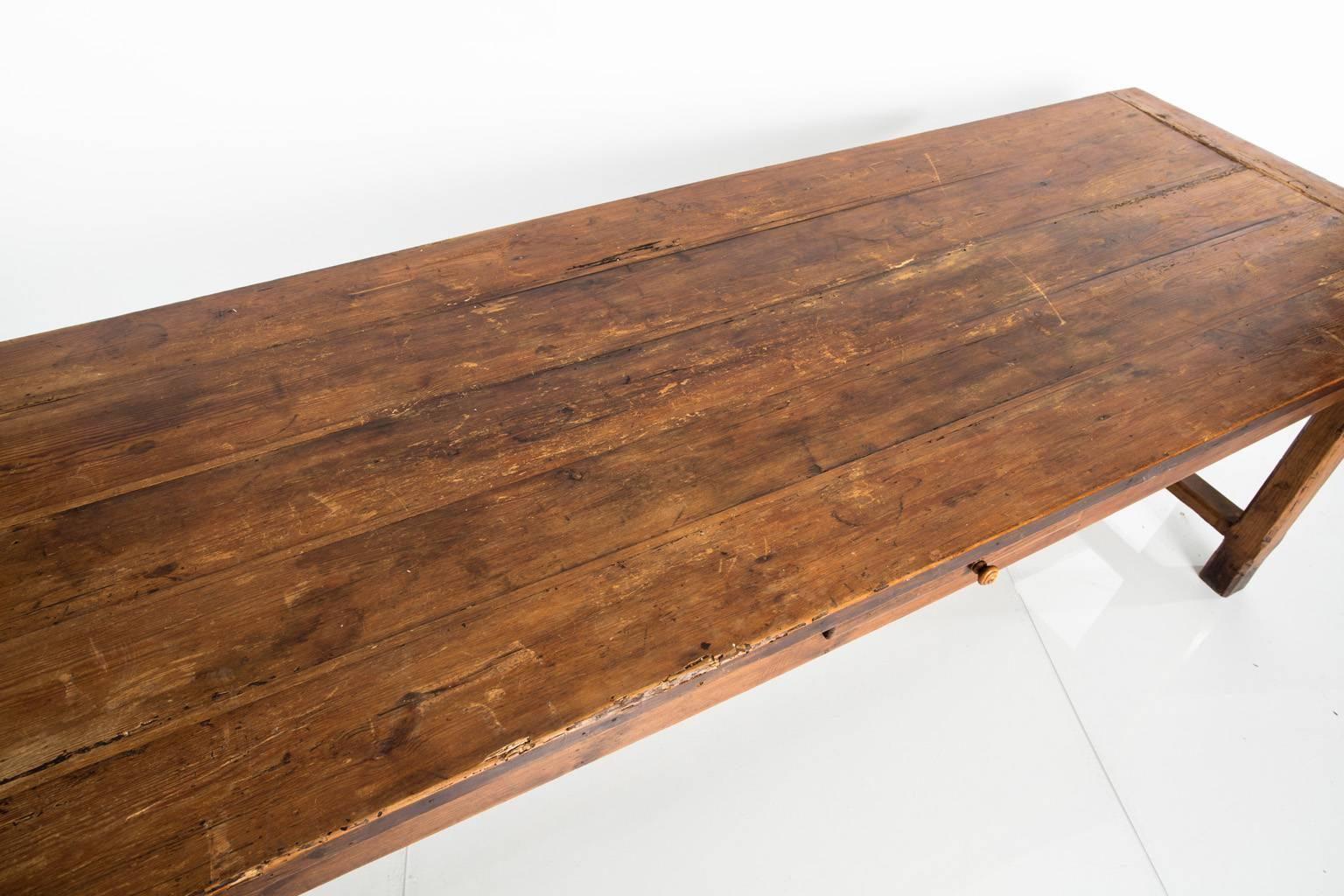 19th Century Pine Farm Table In Distressed Condition In Stamford, CT