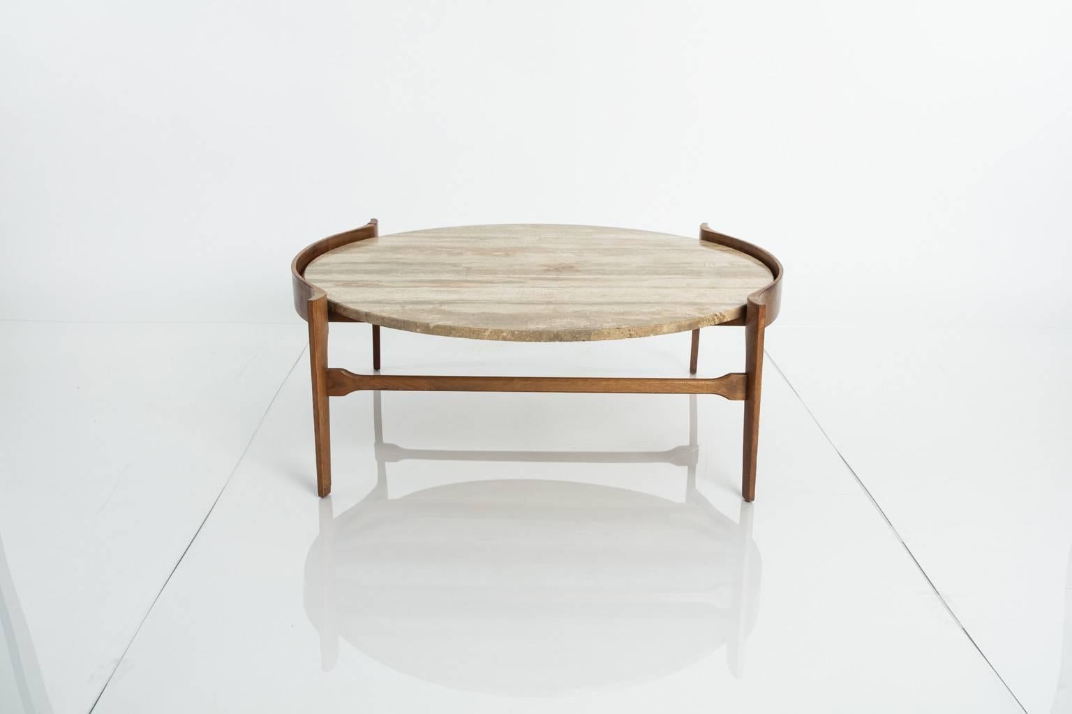 Travertine and walnut coffee table designed for Gordon's Fine Furniture, Johnson City, Tenn.