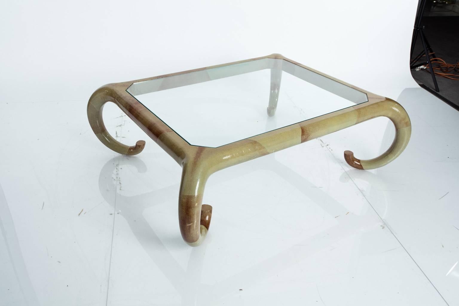 Mid-Century Modern Snake Skin and Glass Coffee Table