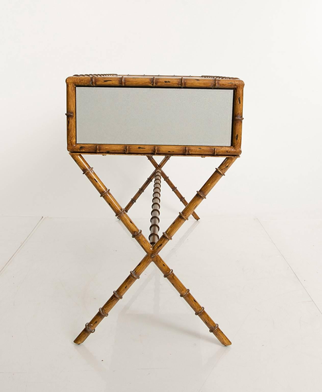 Hollywood Regency Faux Bamboo and Mirrored Dressing Table