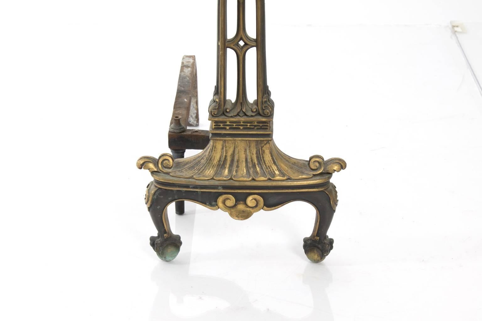 Bronze Chinoiserie Style Fireplace Fender and Andiron