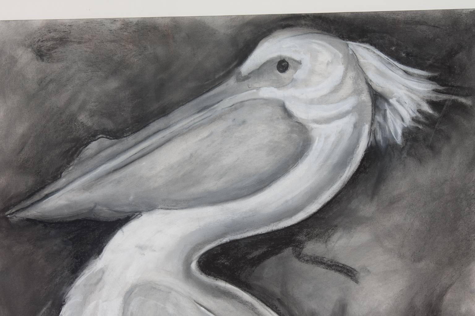 Pastel on Paper of a Pelican by Marianne Stikas In Excellent Condition For Sale In Stamford, CT