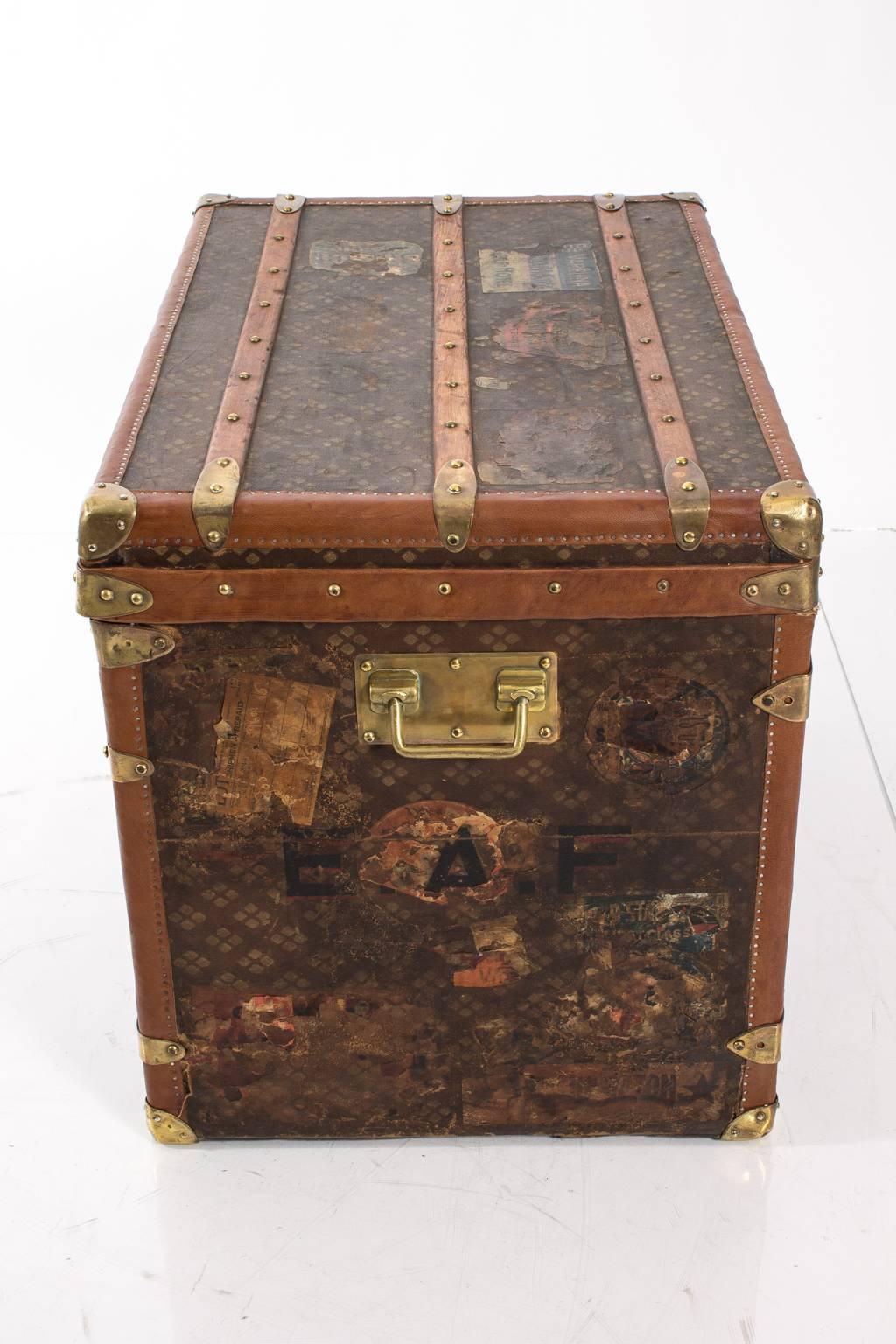 Leather 1920s Steamer Trunk For Sale