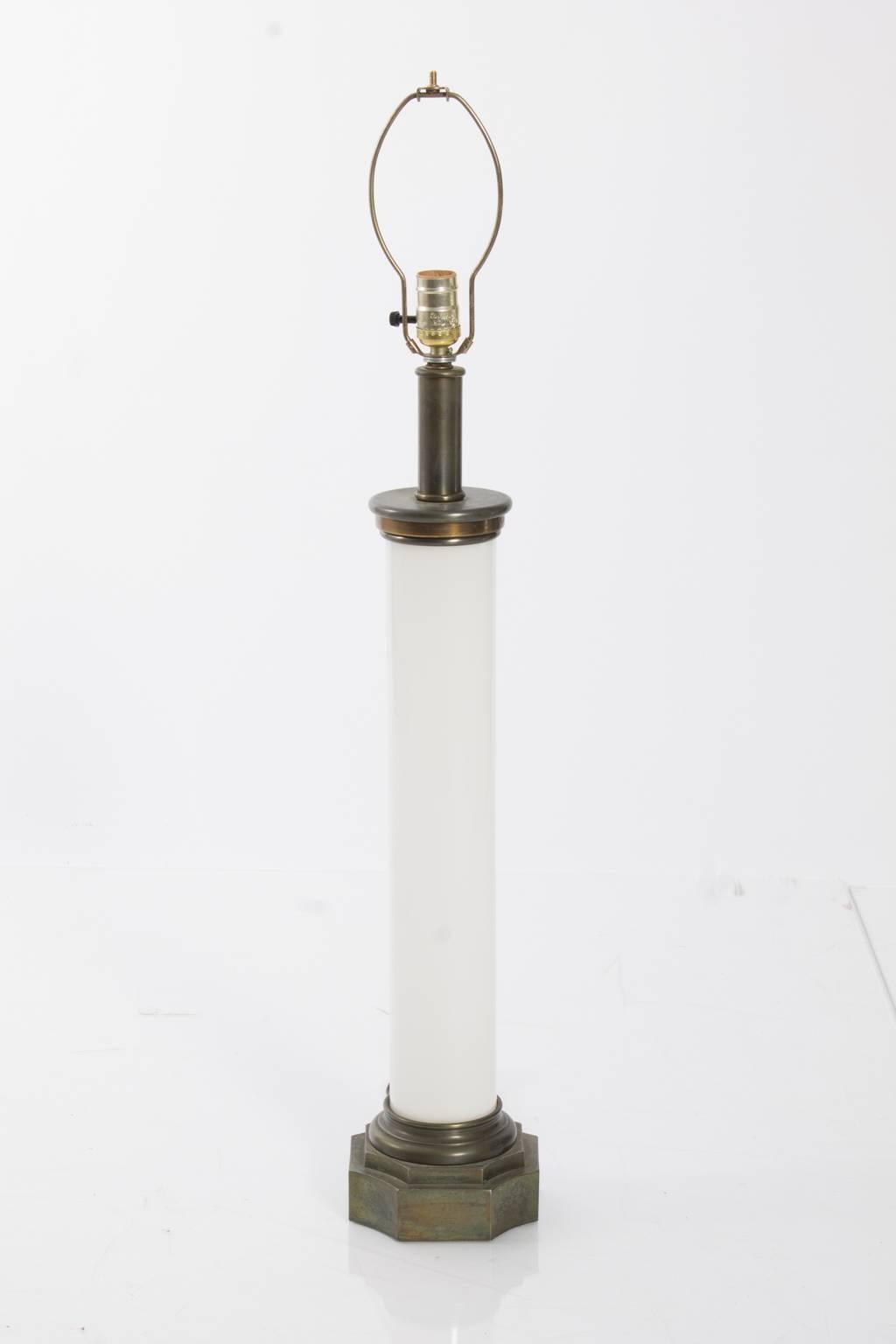 Columnar Milk Glass Table Lamp For Sale 1