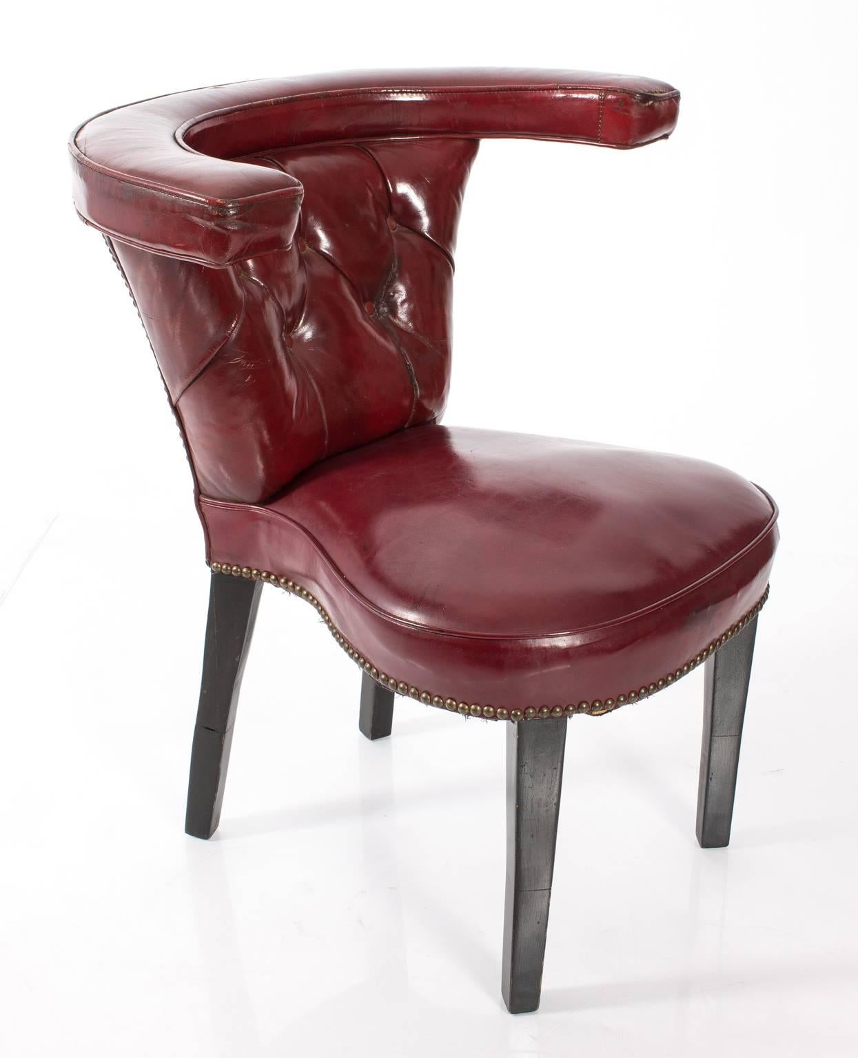 Red leather side chair, circa 1900.